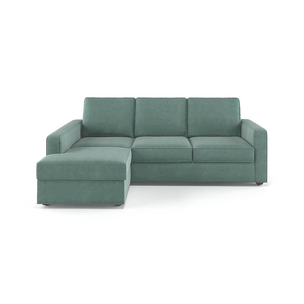 Apollo Compact Sofa (Colour : Dusty Turquoise Velvet, Cushion : Soft, Back Type : Regular, Seating Capacity : Left Aligned 2 Seater + Left Aligned Chaise + Ottoman)