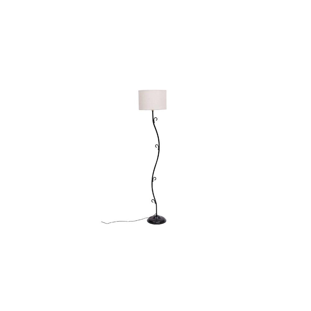 Eulia White Natural Fiber Floor Lamp with Black Iron Base