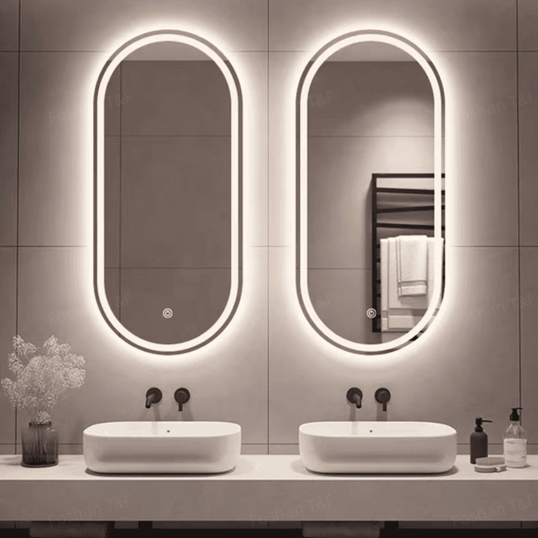Oblong LED Mirror with Backlit Edge for Modern