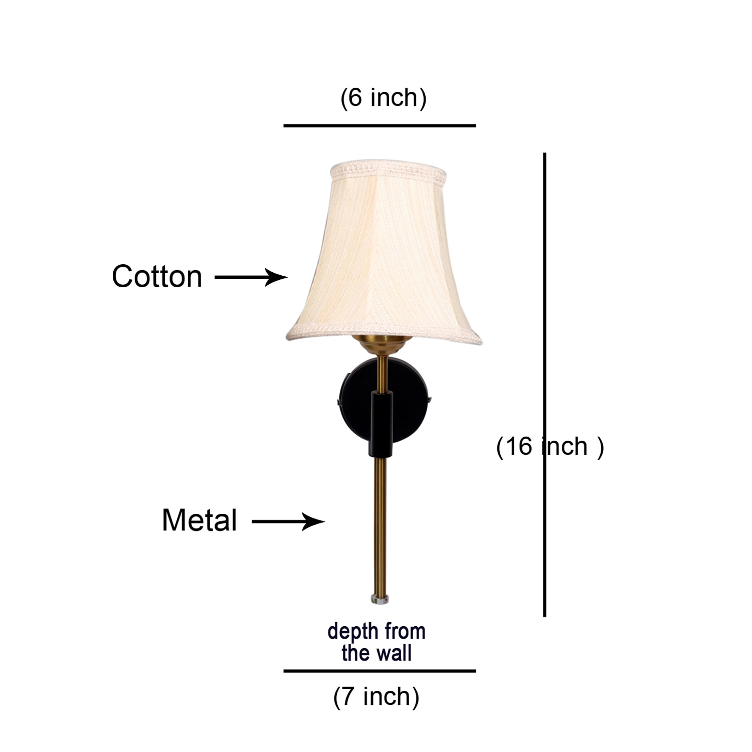 Devansh Metal Wall Mounted Lamp With Off-White Cotton Shade