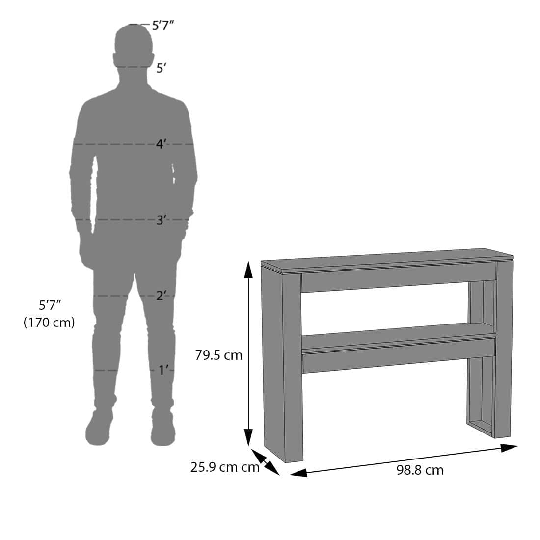 Epsilon Solid Wood Console Table In Amber Walnut Finish