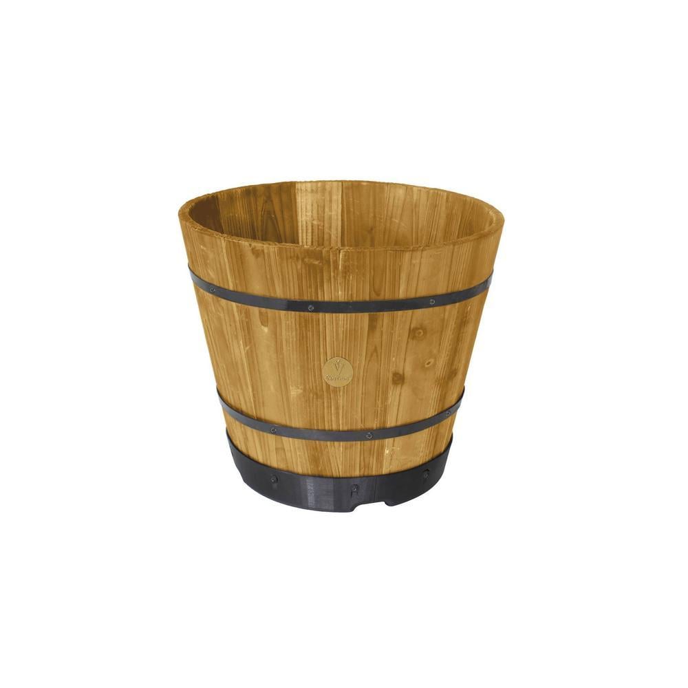 VegTrug Wooden Barrel Planters 37cm Burnt Oak
