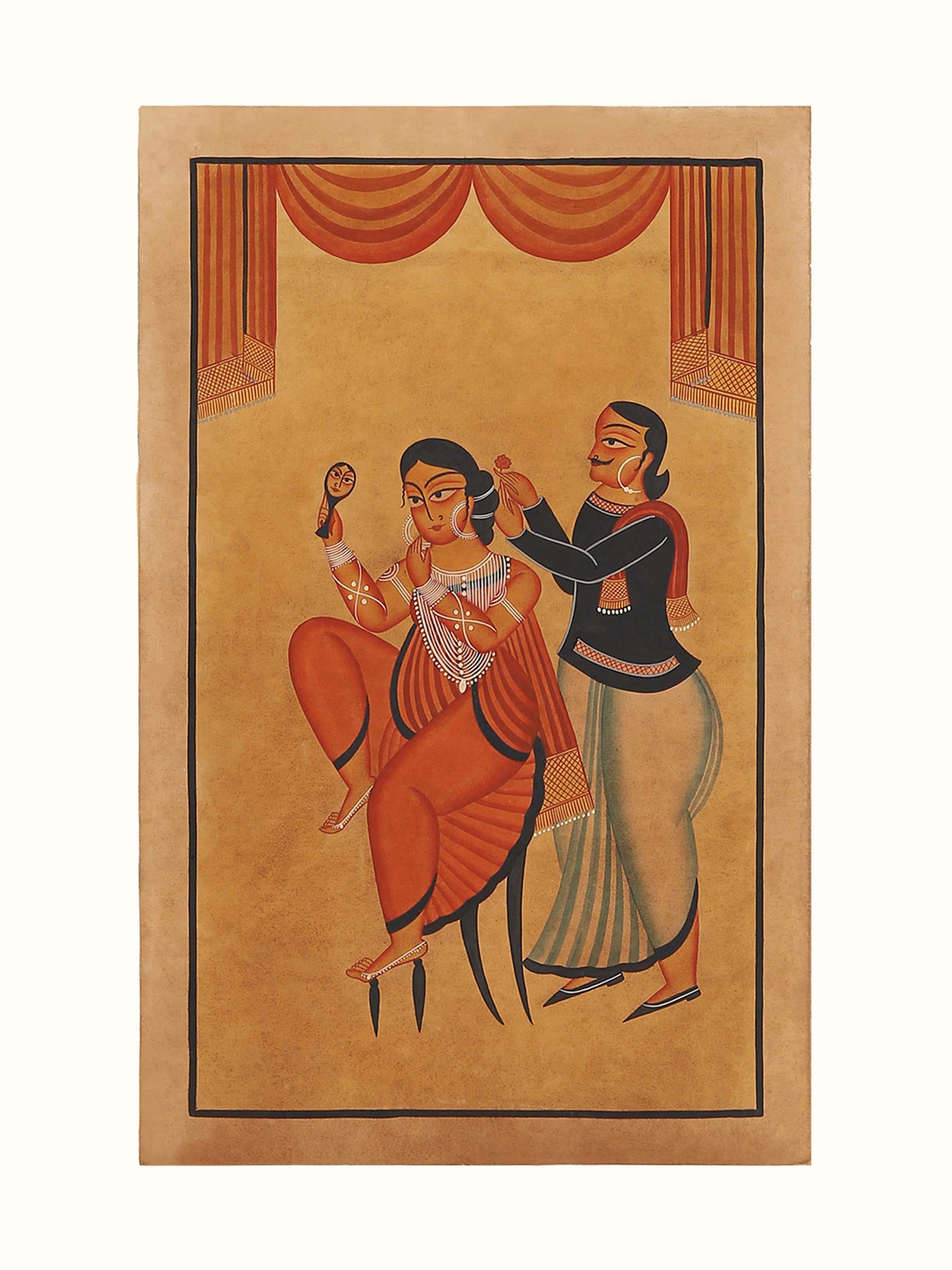 Man Woman Kalighat Painting
