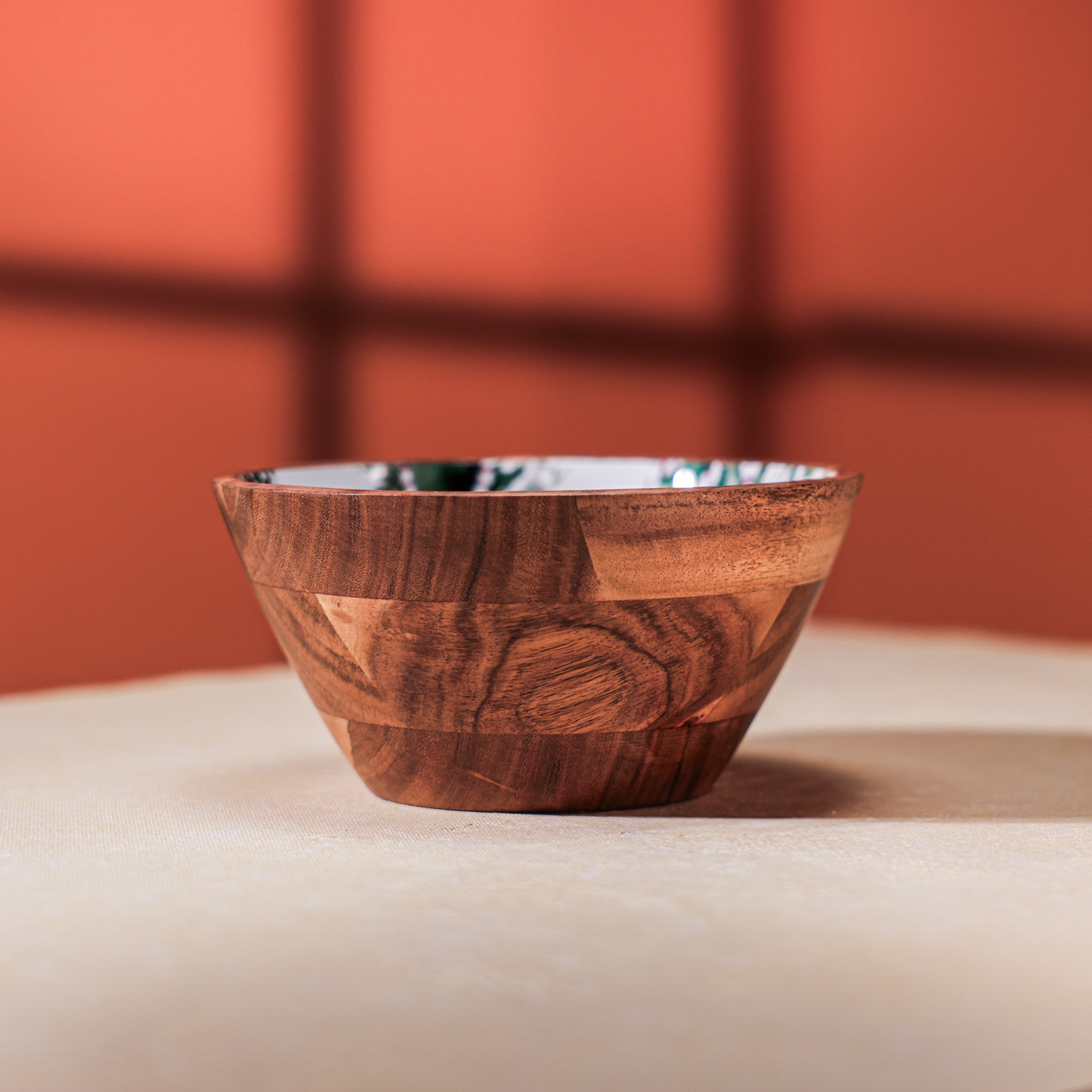 Ireka Home Evergreen Acacia Wood Bowl with Enamel – Serving Bowl - Ireka Homes