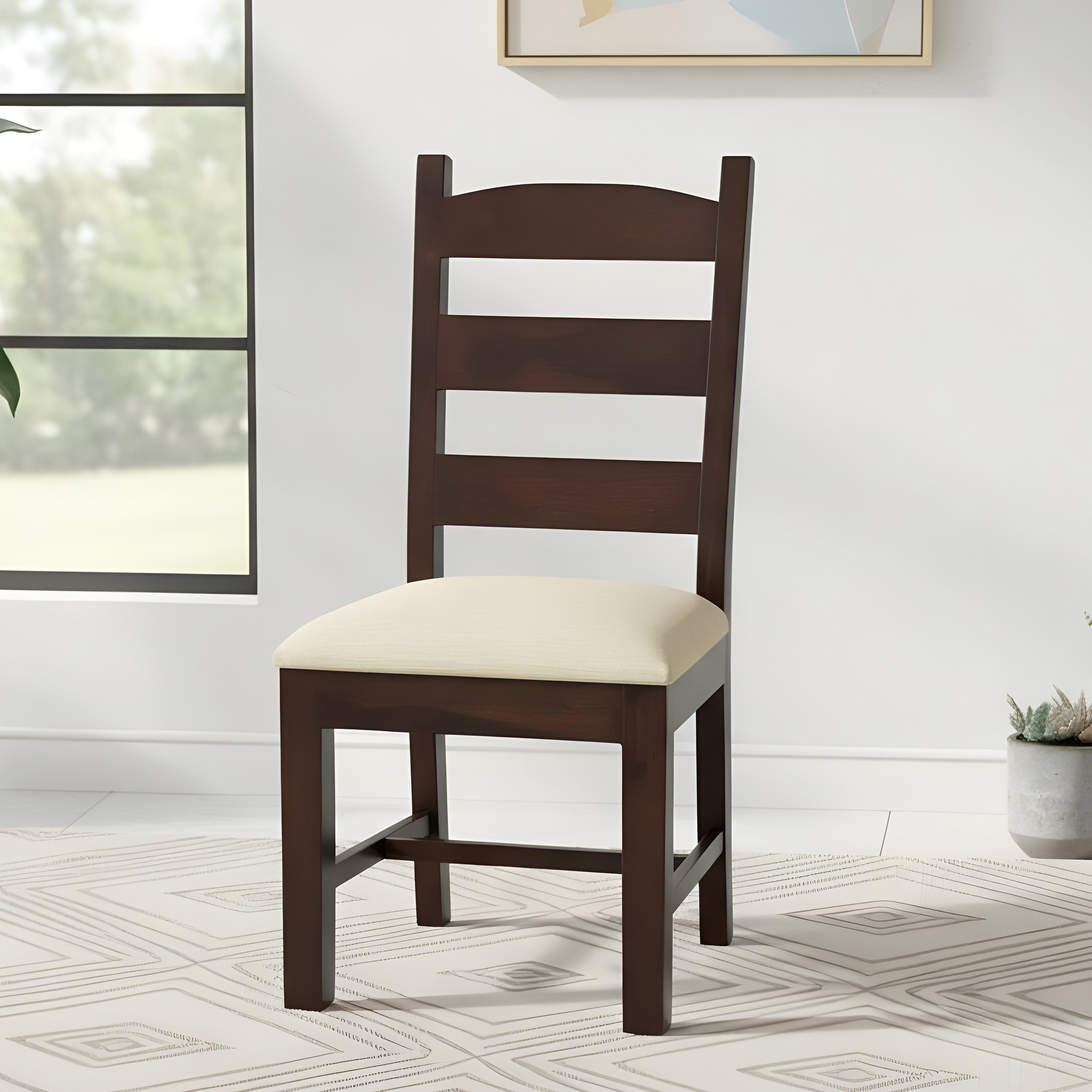 Newport Sheesham Wood   Dining Chair in Beige Mossy Fabric     DARK WALNUT FINISH