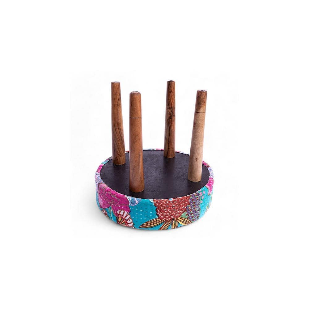 Nayla Solid Wood Stool in Sea Green Fruit Print fabric