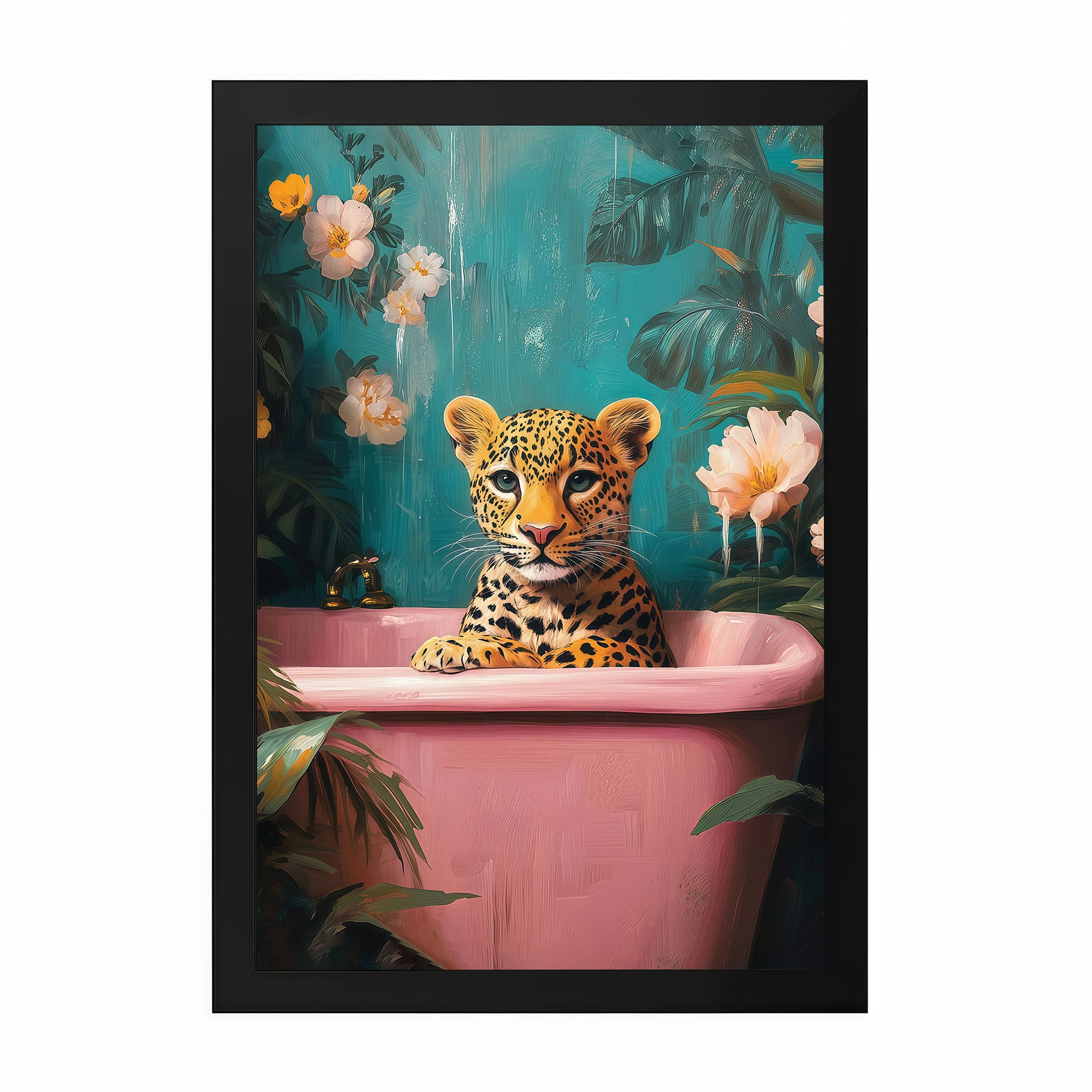 The Castle Decor Cute Leopard Pink Bathtub Bathroom Wall Art 8x12 Inch - The Castle Decor