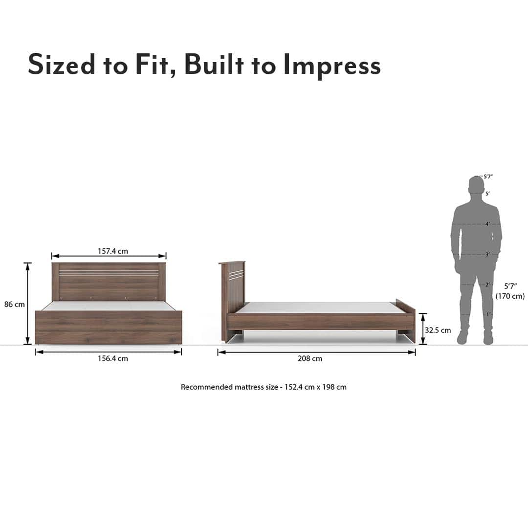 Davis Engineered Wood Queen Size Non Storage Bed In Classic Walnut Finish