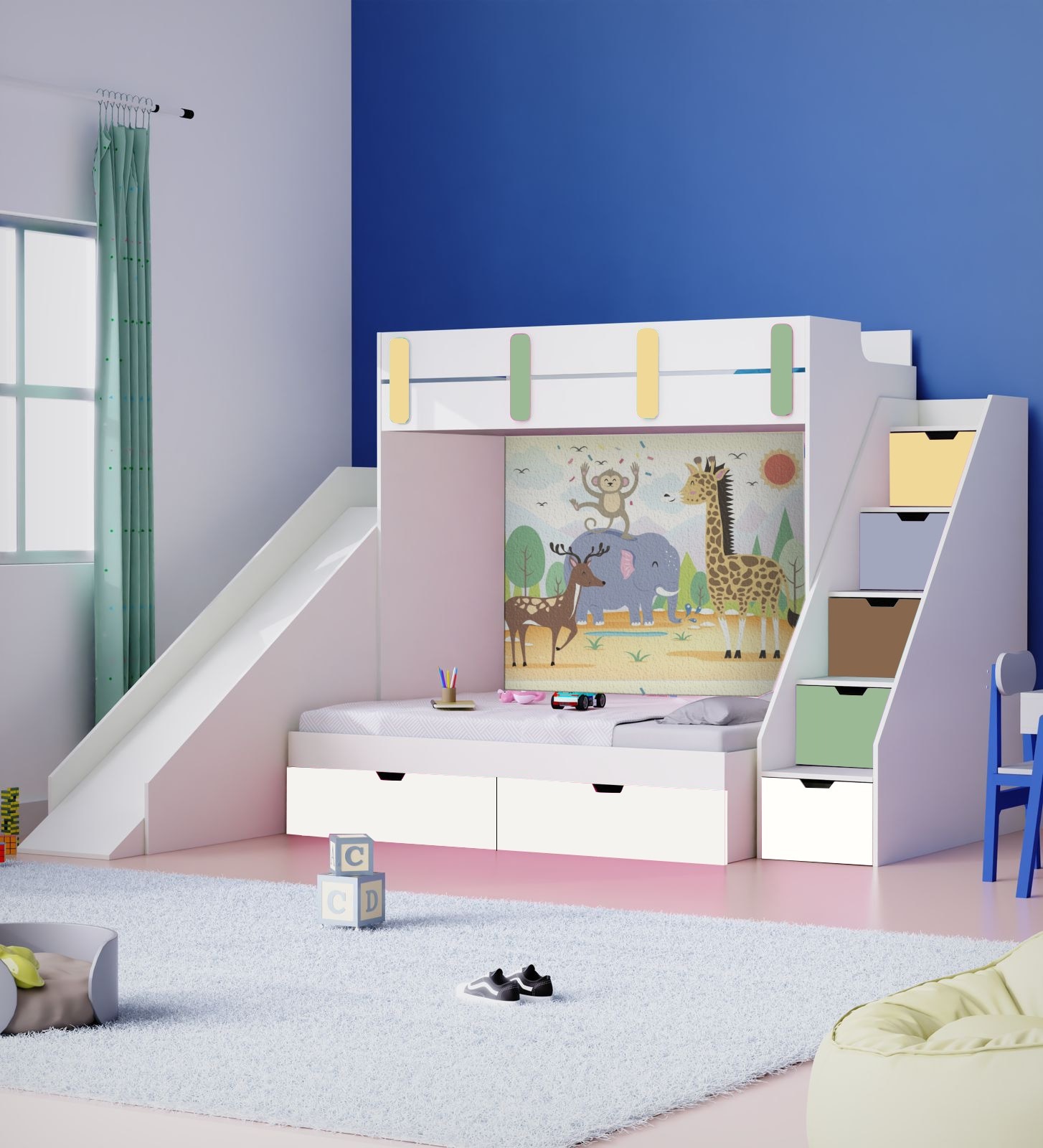 Sleep N SlideBunk Bed 6X5 Drawers On Wheels In White Colour