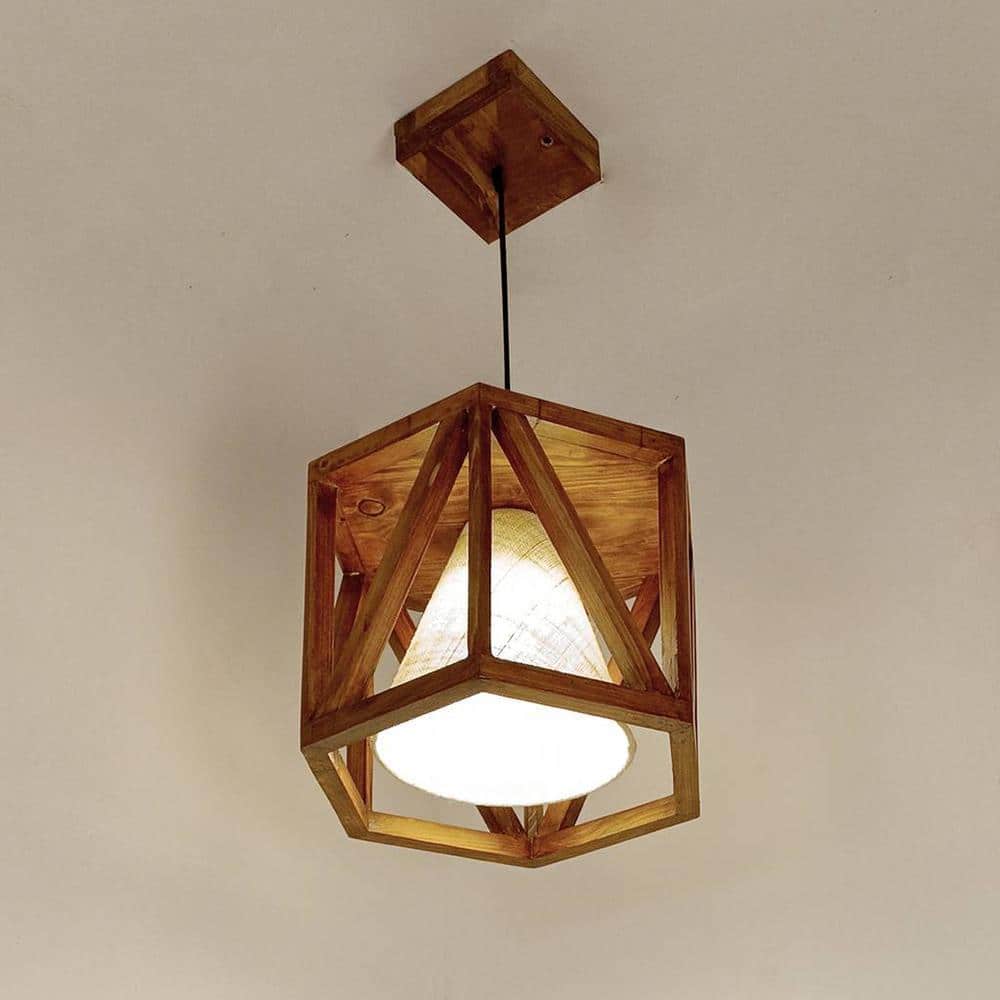 Symmetric Brown Solid Wood Single Hanging Light