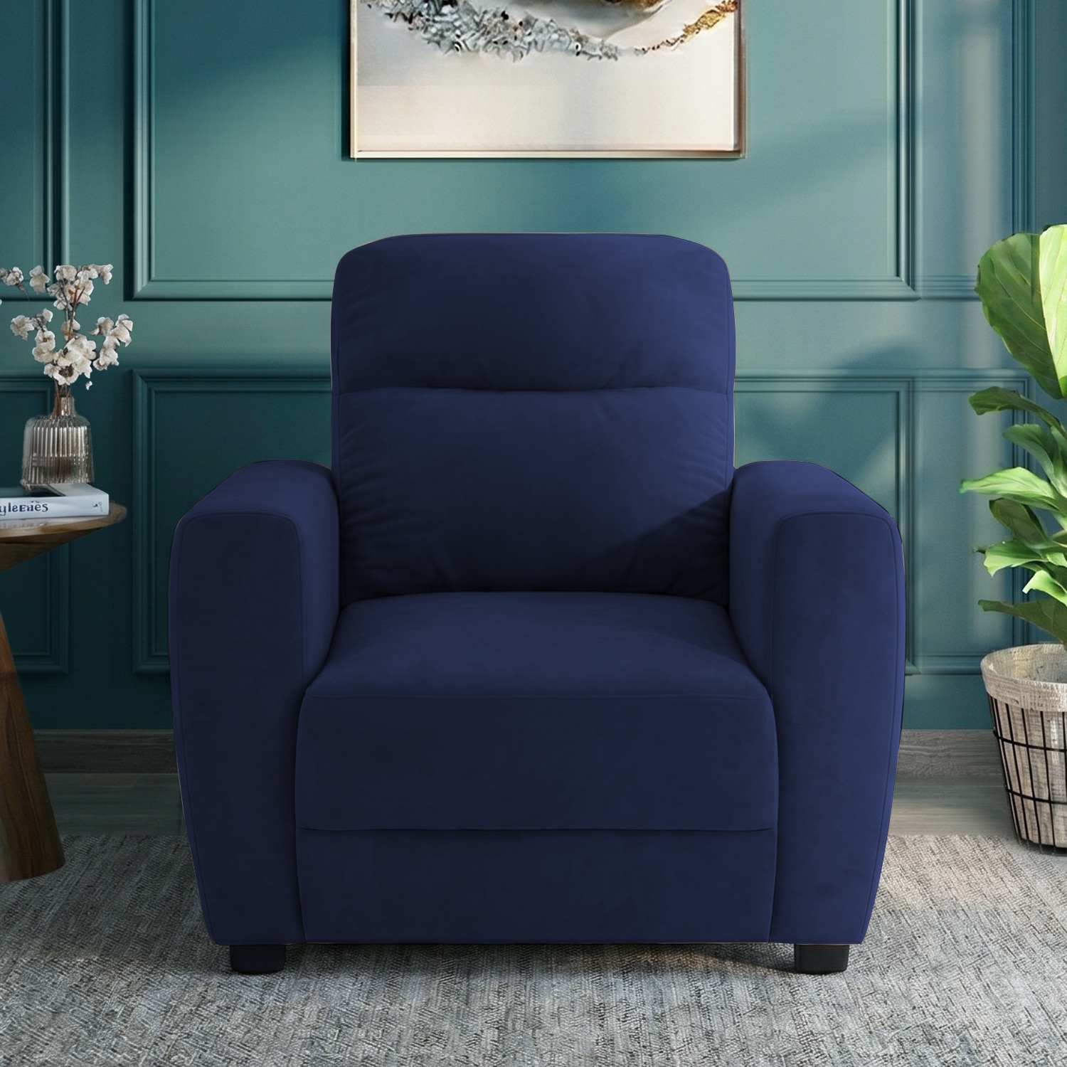 Alvaro Velvet 1 Seater Sofa Navy Blue Color - Home Lifestylez