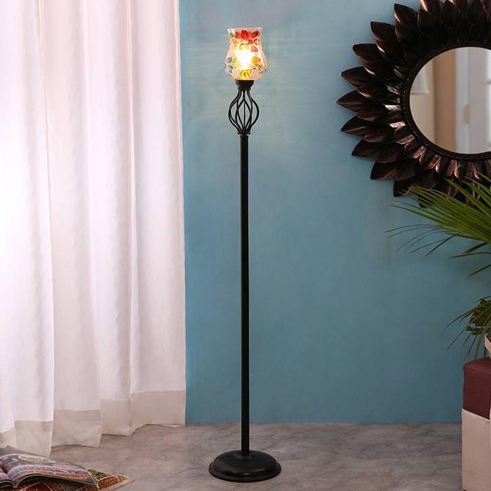 Daenerys Black Glass Shade Floor Lamp