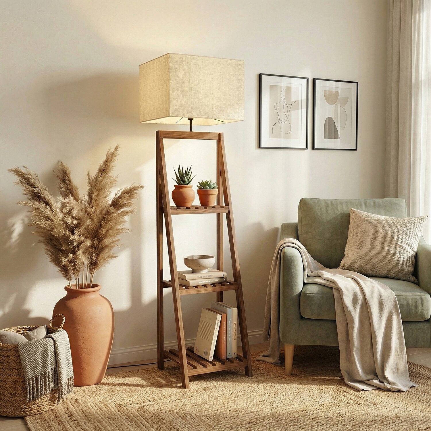 Raphael Beige Jute Floor Lamp with Beige Jute Base