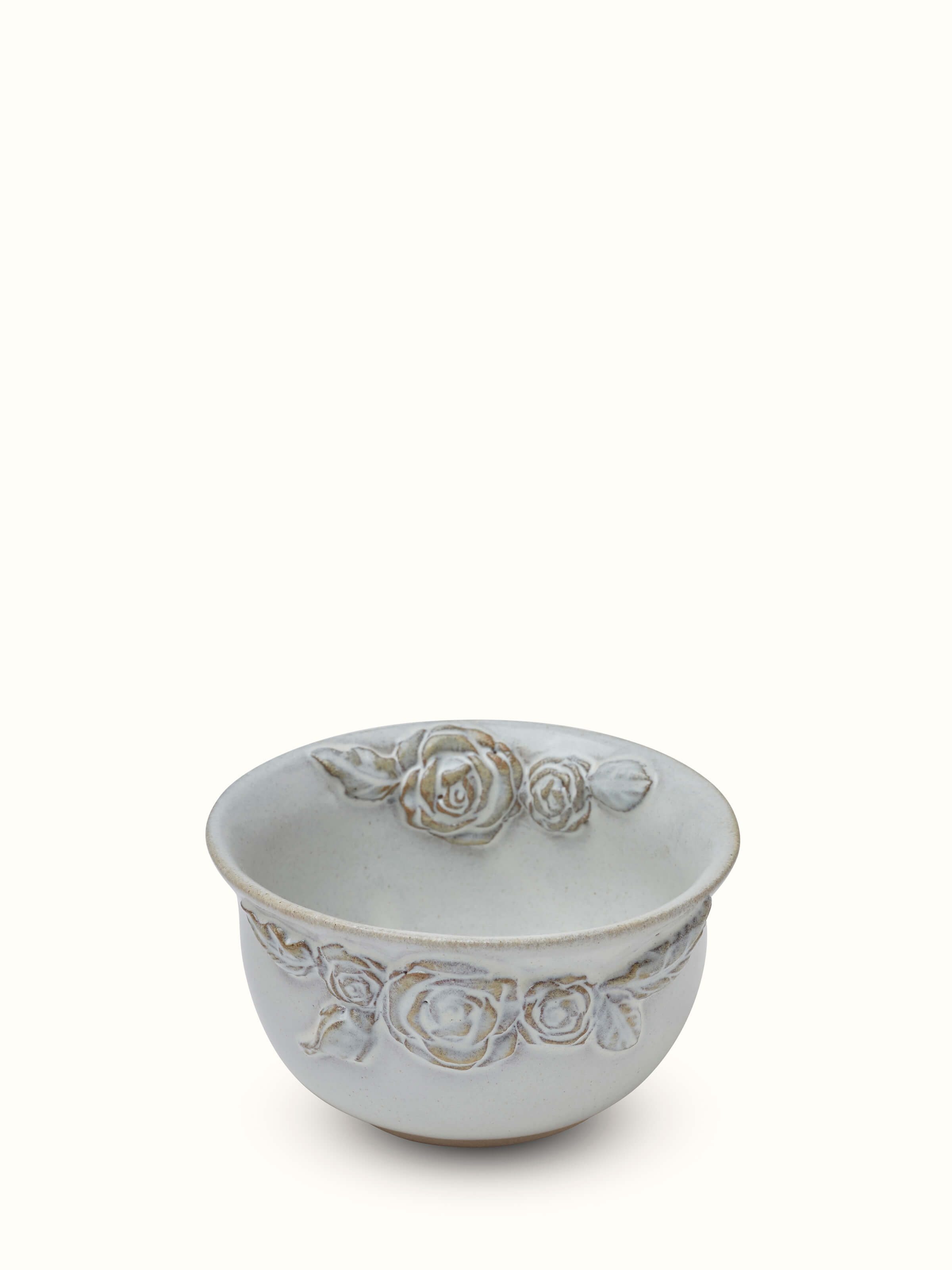 Angled view of Studio pottery ceramic nut bowl showcasing the design