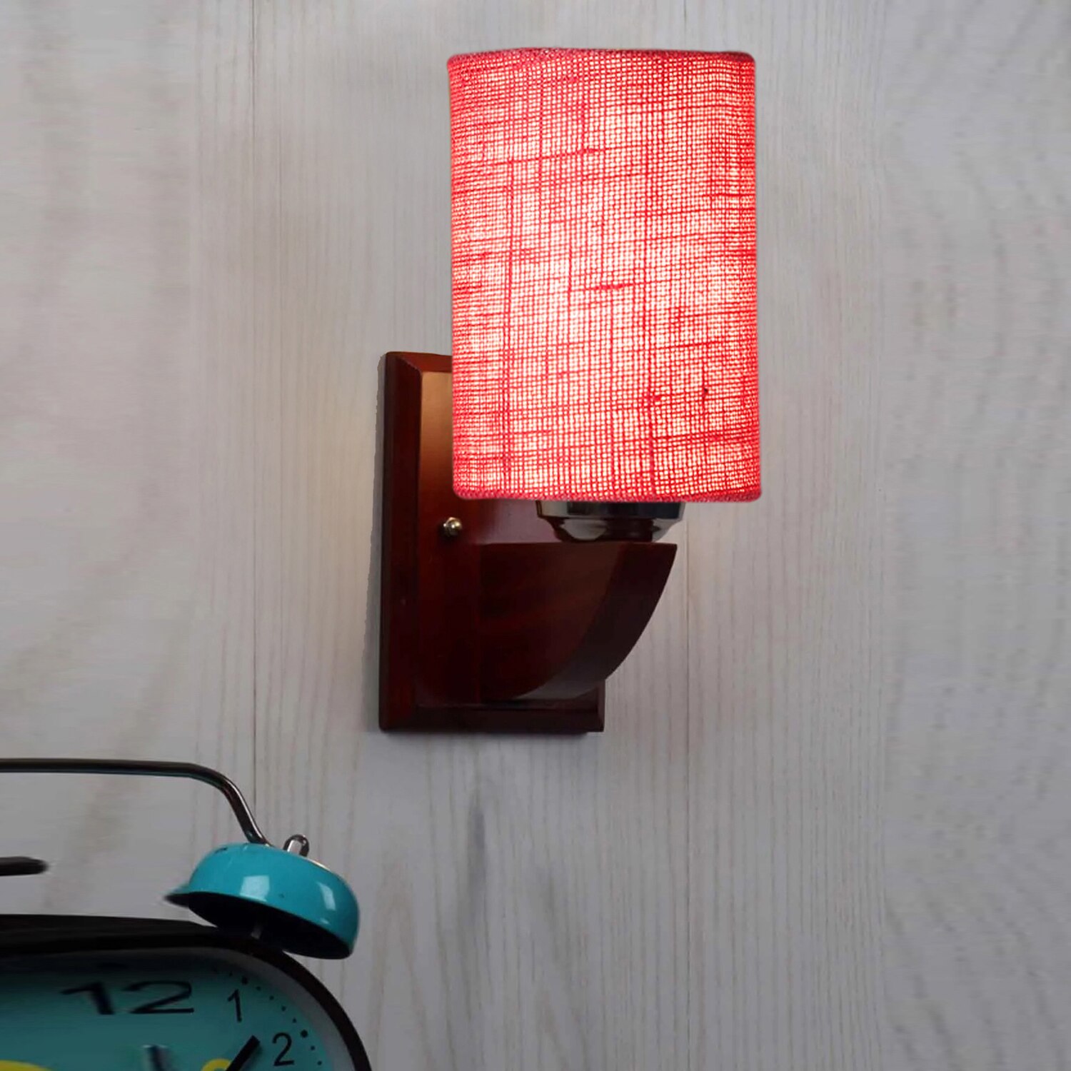 Devansh Solid Wood Electric Wall Light in Pink Colour with Pink Shade Count of 1 Light - Devansh