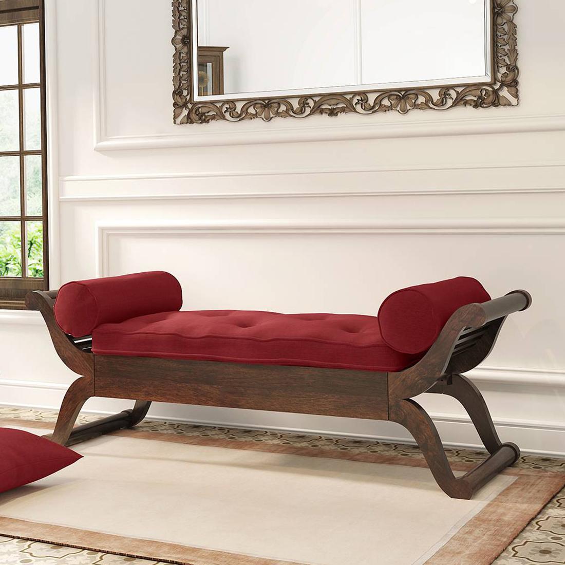 Saachi Diwan in Mango Walnut Finish with Red Colour Fabric