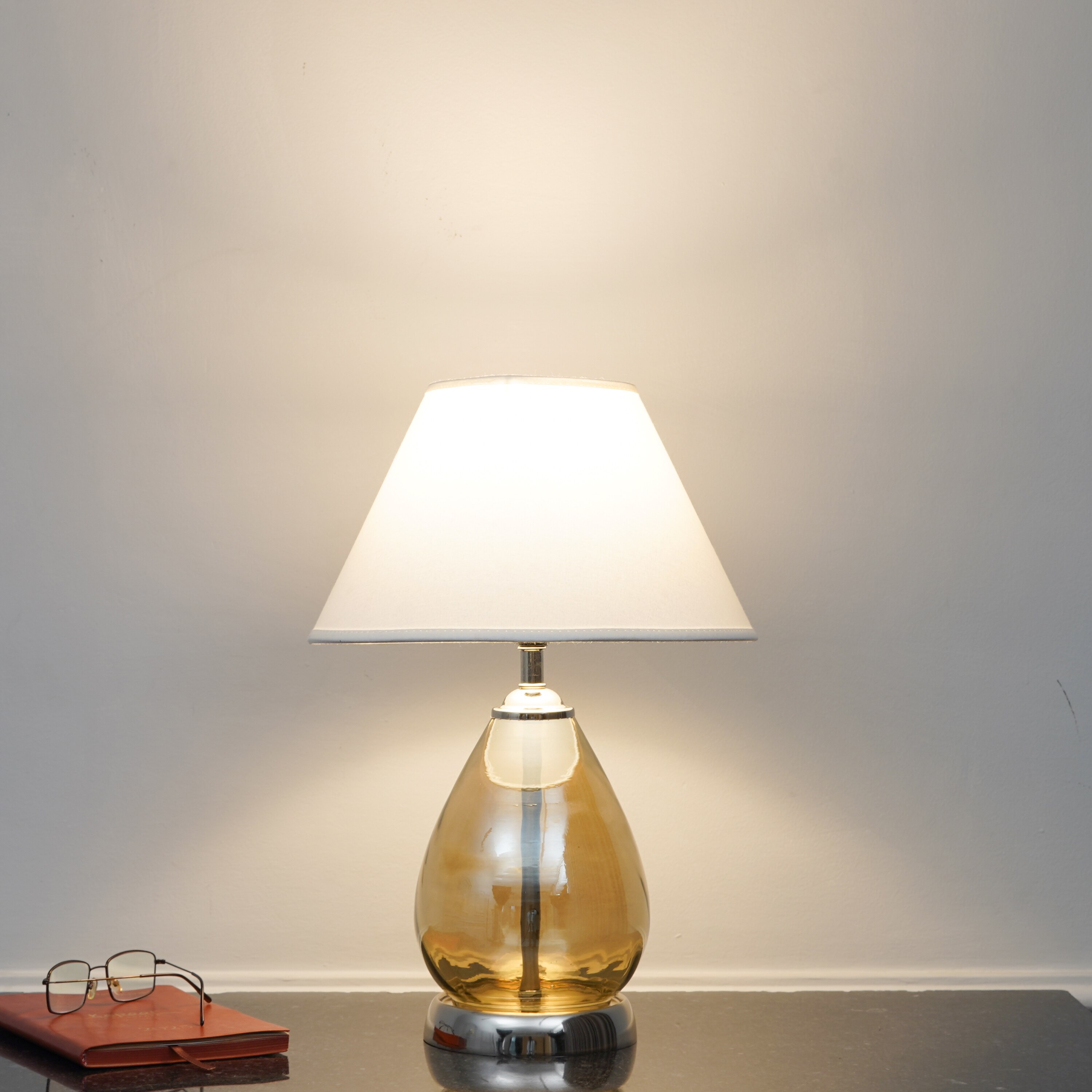 DECADE Smoke Luster Glass and Metal Table Lamp With White Cotton Shade