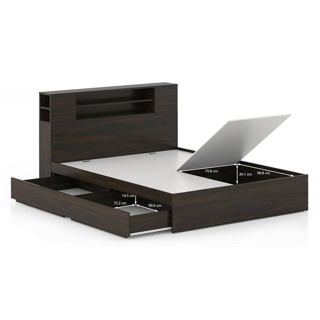 Covelo Engineered Wood Queen Size Drawer & Box Storage Bed In Rustic Walnut Finish