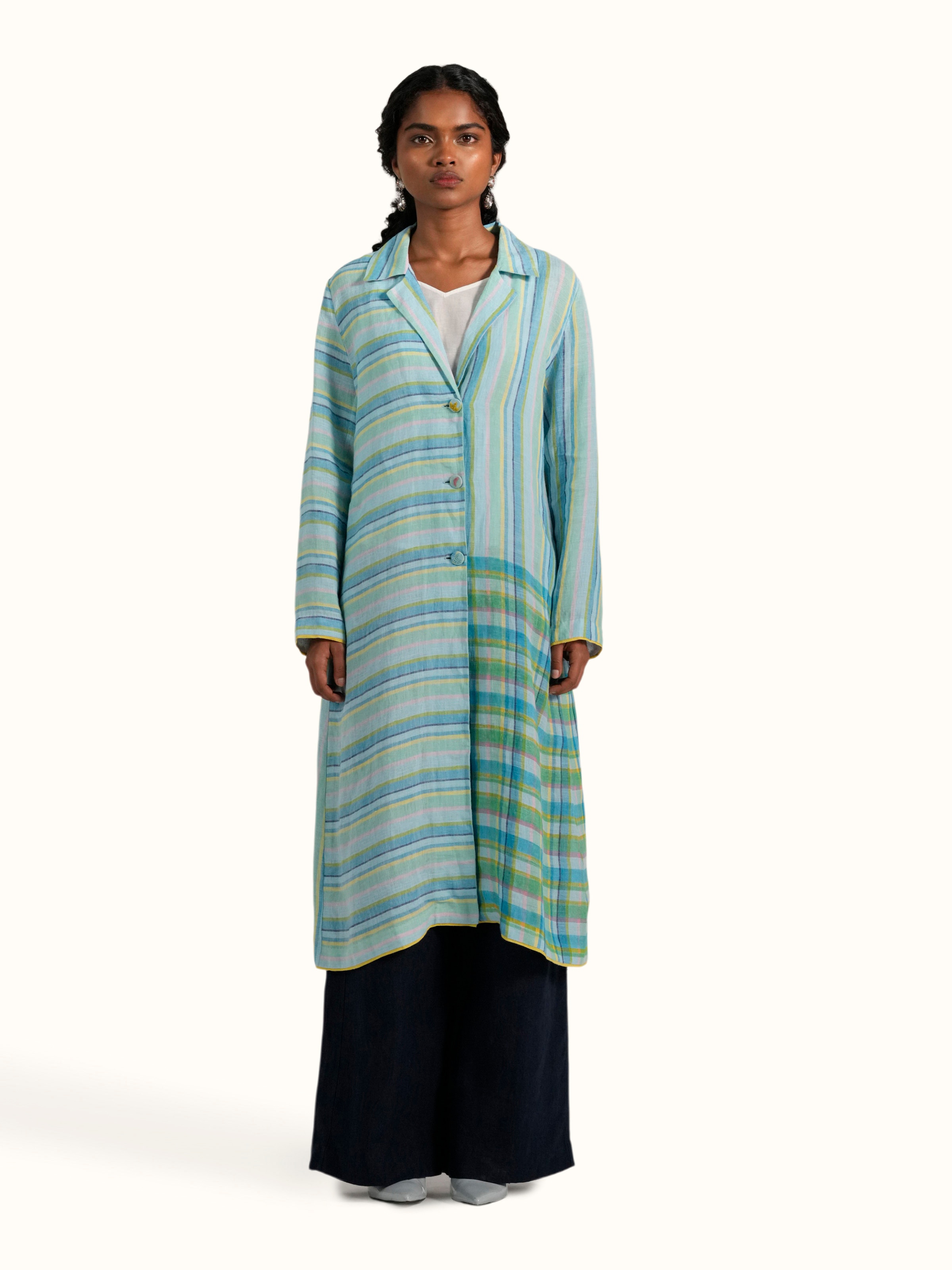 Blue Linen Handloom Ethnic Jacket