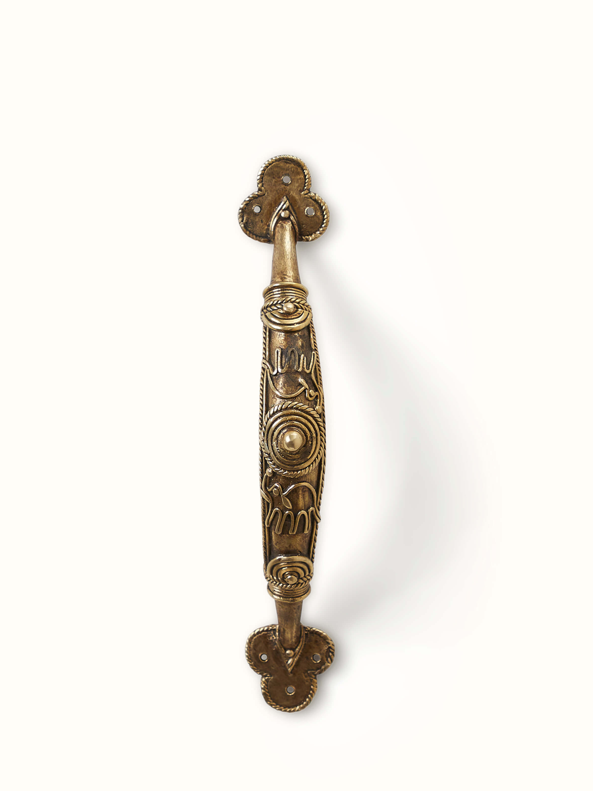 Front view of Dhokra Brass Animal Door Handle featuring detailed brass animal design and traditional Dhokra artistry