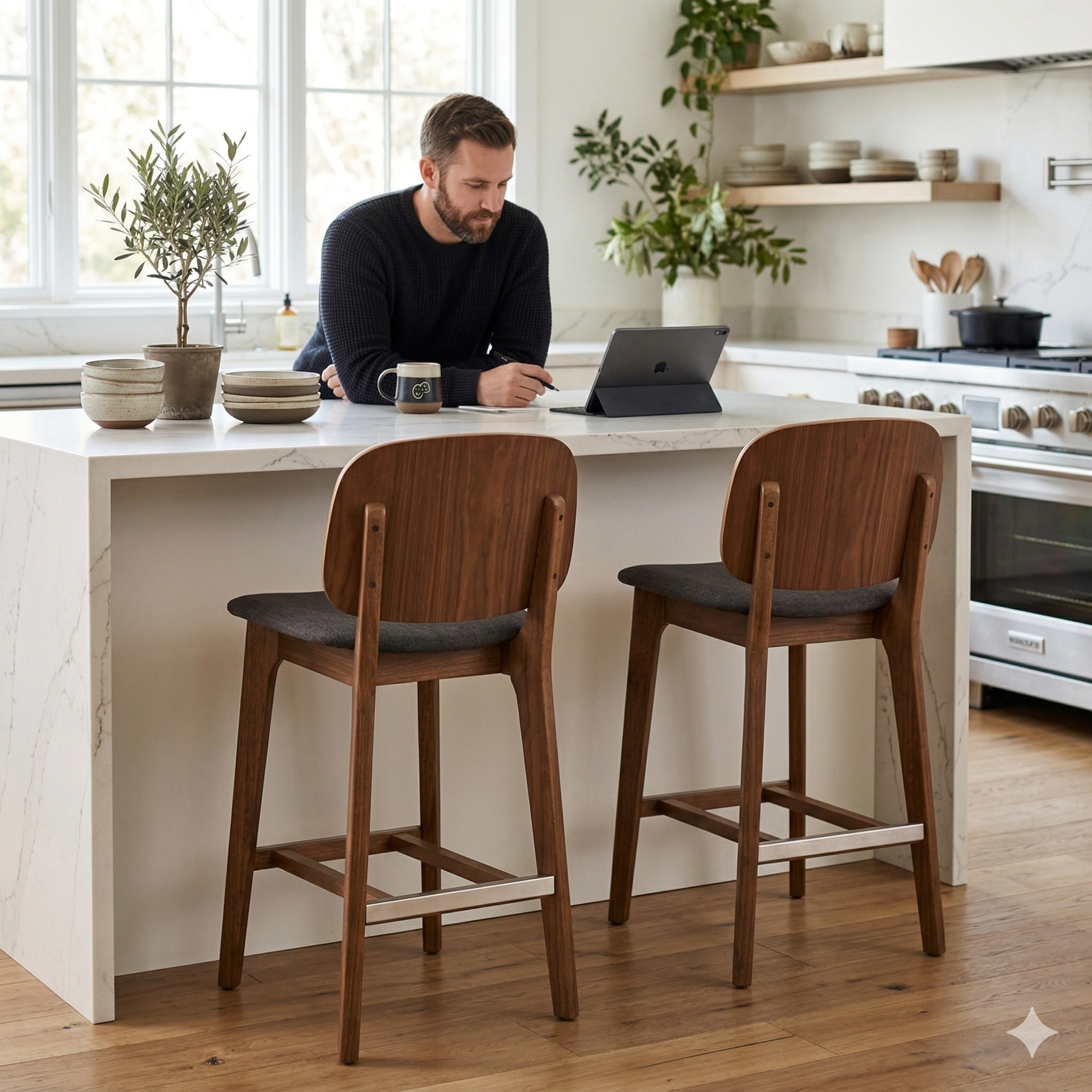 Scandinavian Cora Counter Chair Maroon Cocoa Finish - Nestnordic