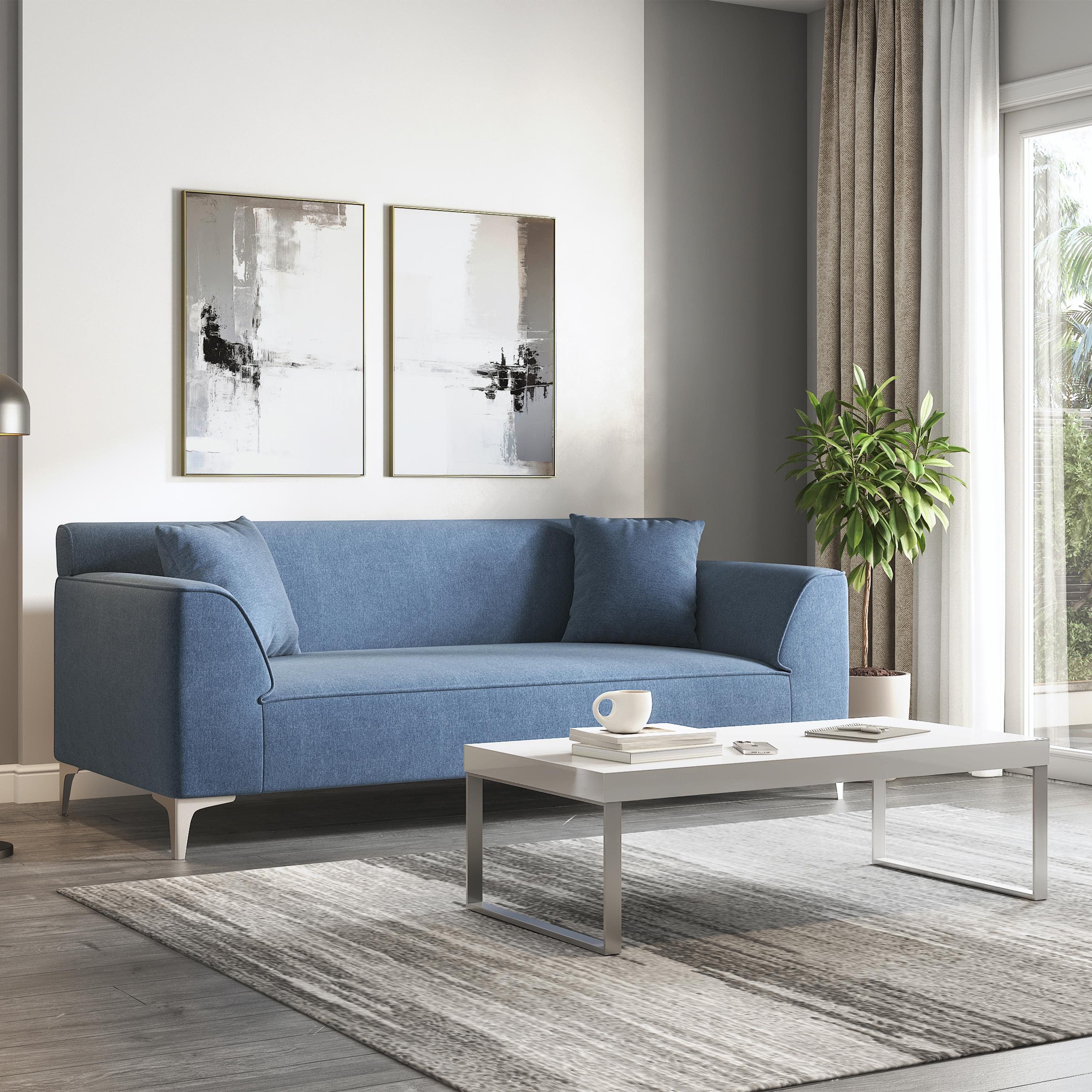 Wynn 3 Seater Fabric Sofa in Baltic Blue Colour