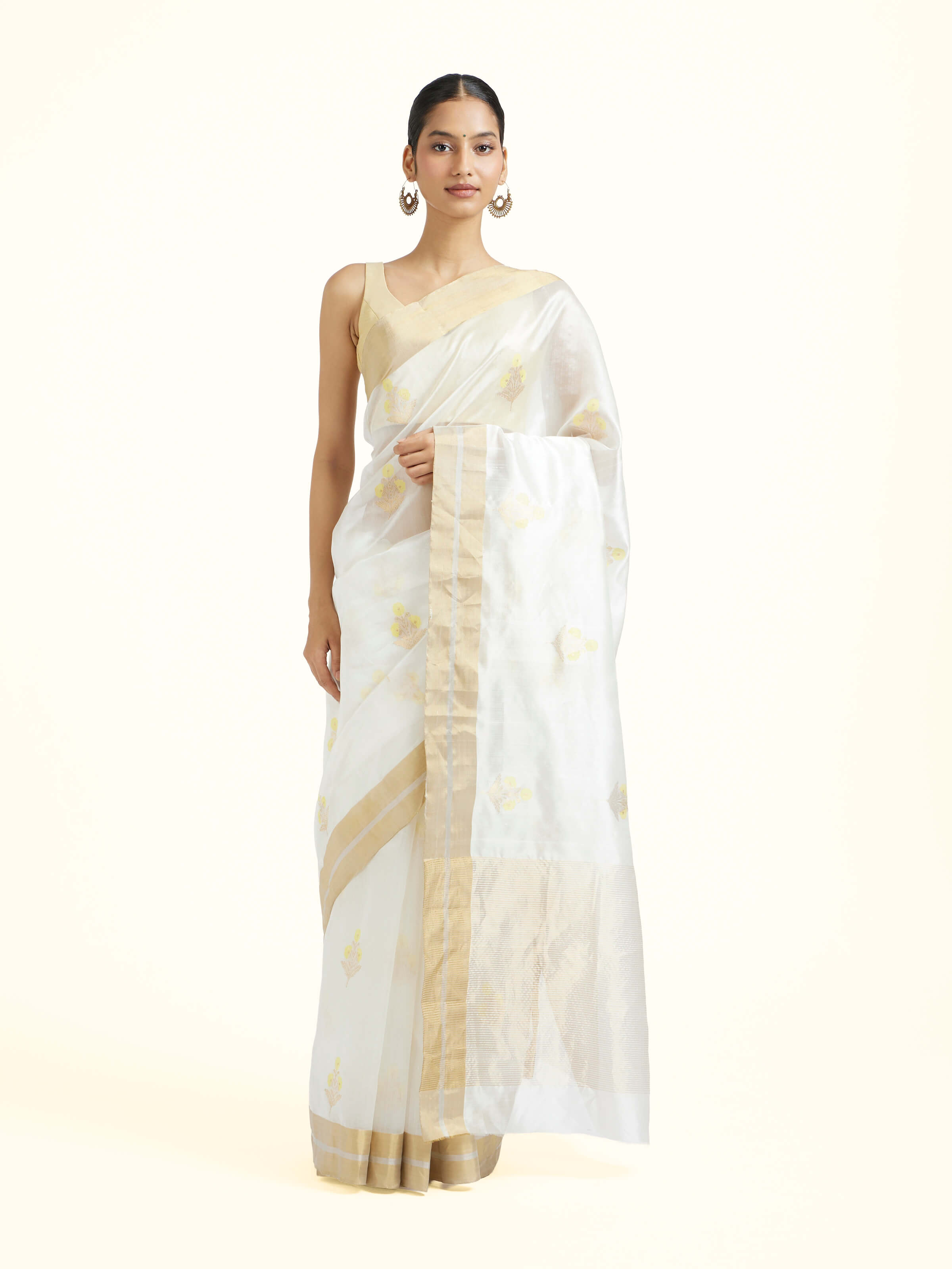 Off white Chanderi Handloom Donaliya Saree