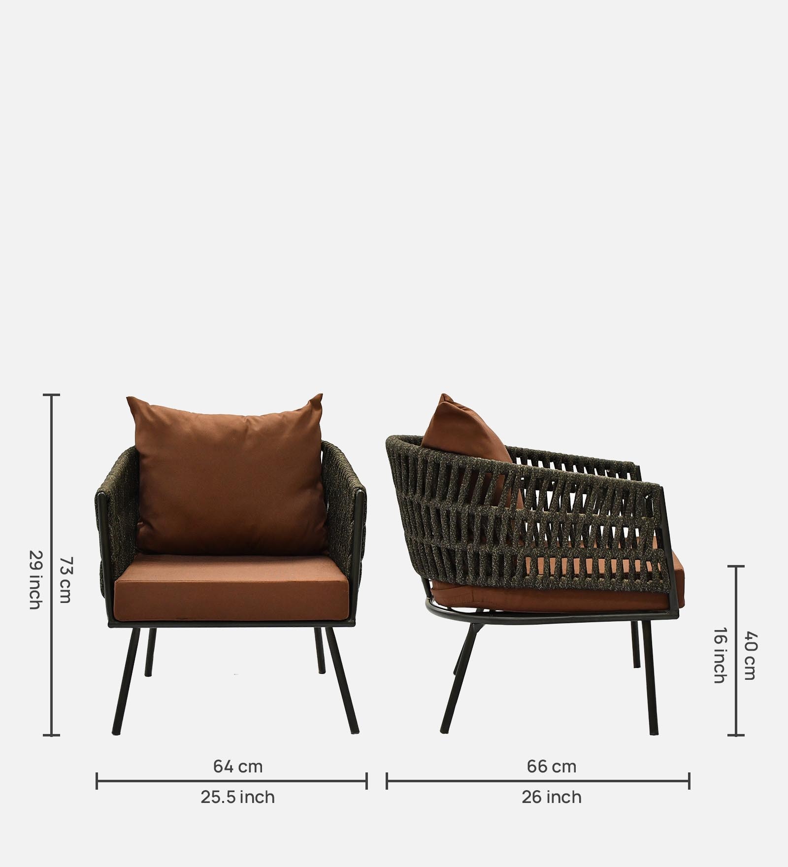 Bibao 2+1+1 Seater Rope Sofa Set in Charcoal and Brown Finish