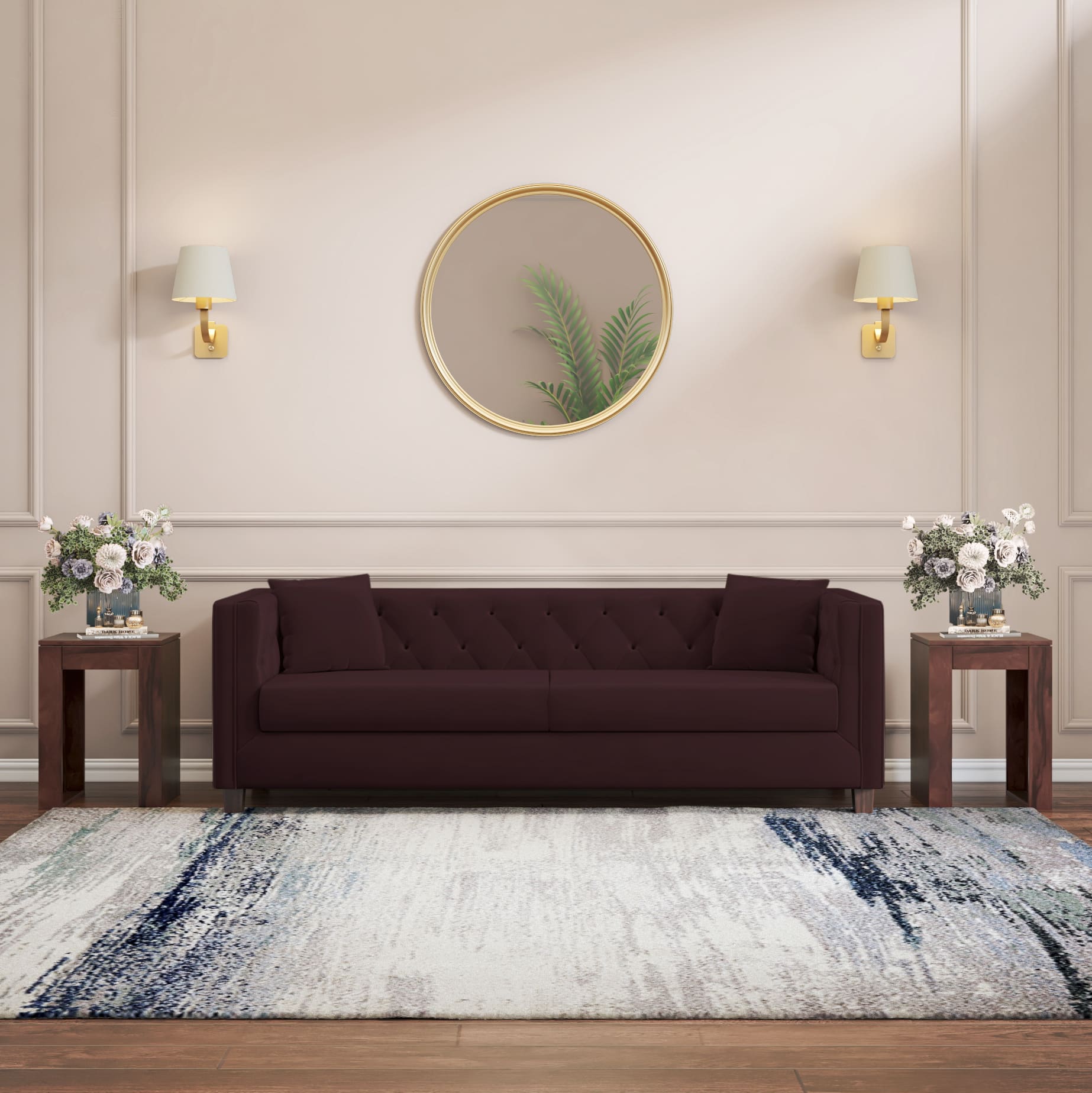 Windsor Premium 3 Seater Fabric Sofa in Deep Plum Velvet Colour