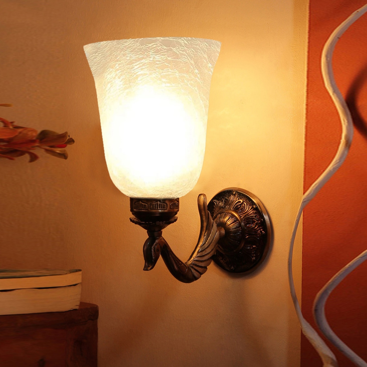 Devansh Metal Electric Wall Light in Antique gold Colour with White Shade Count of 1 Light - Devansh