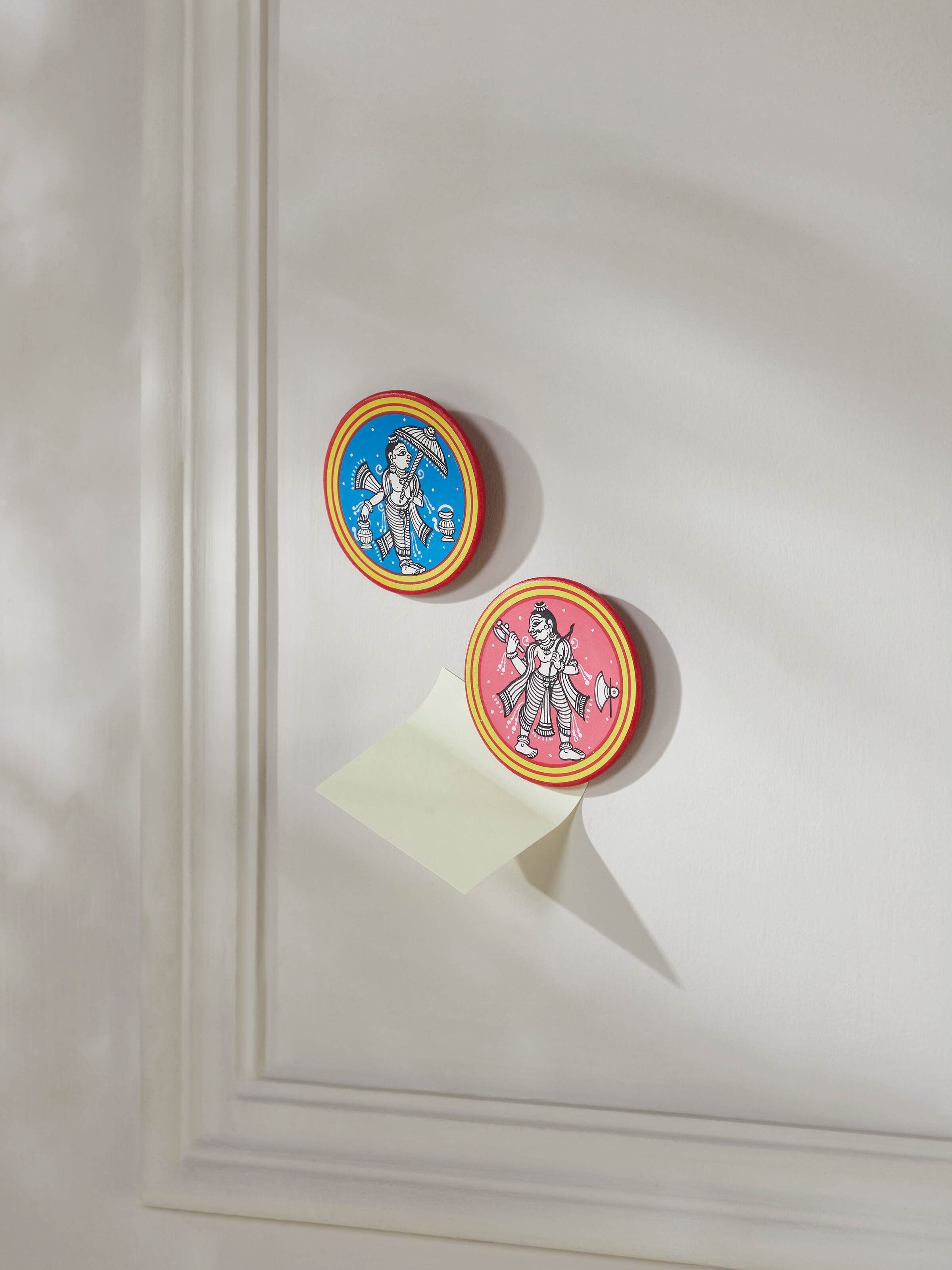 Side view of Pattachitra fridge magnets blue (2 pcs) showcasing the detailed artwork and design