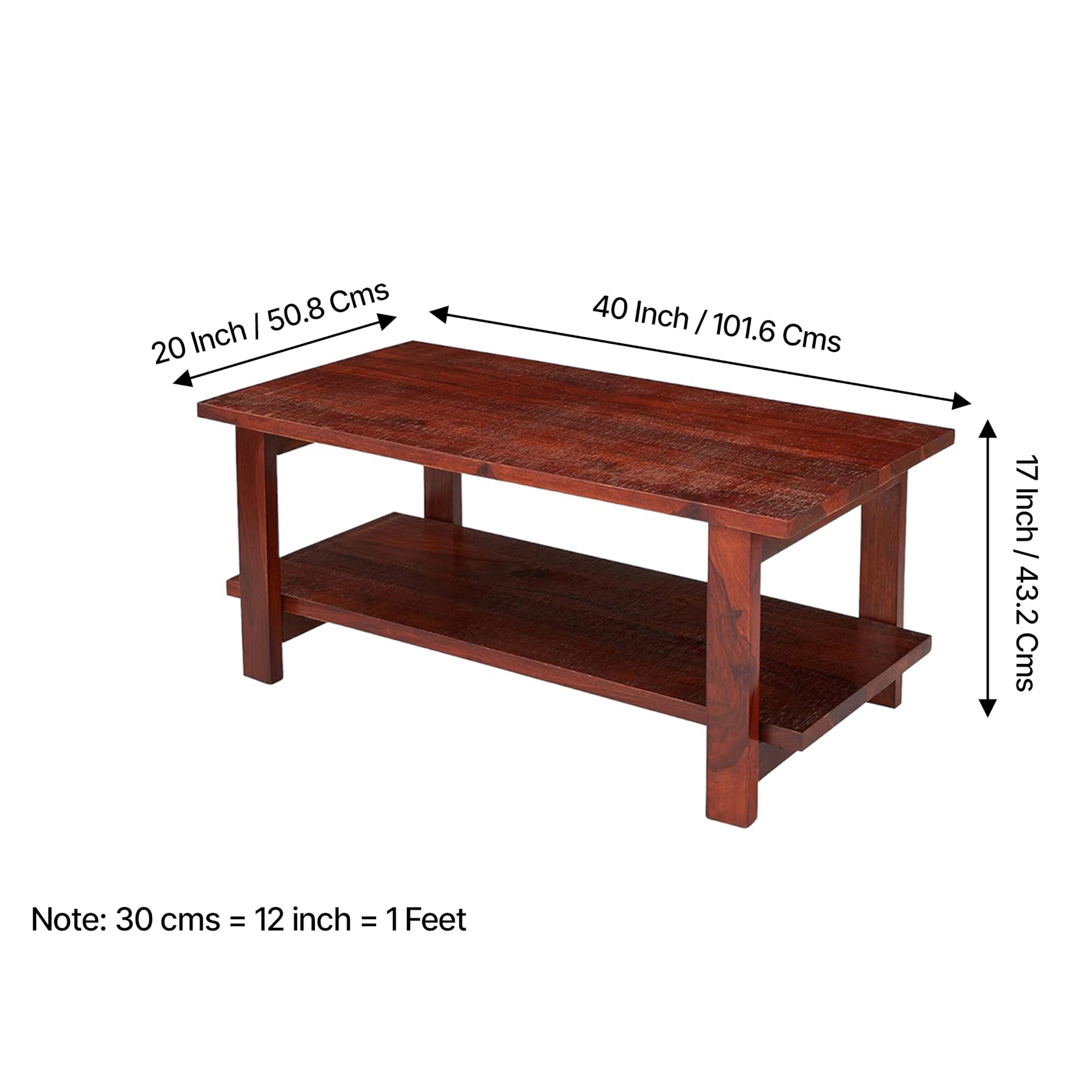 Aroda Sheesham Wood Contemporary Rectangle Coffee Table In Honey Finish