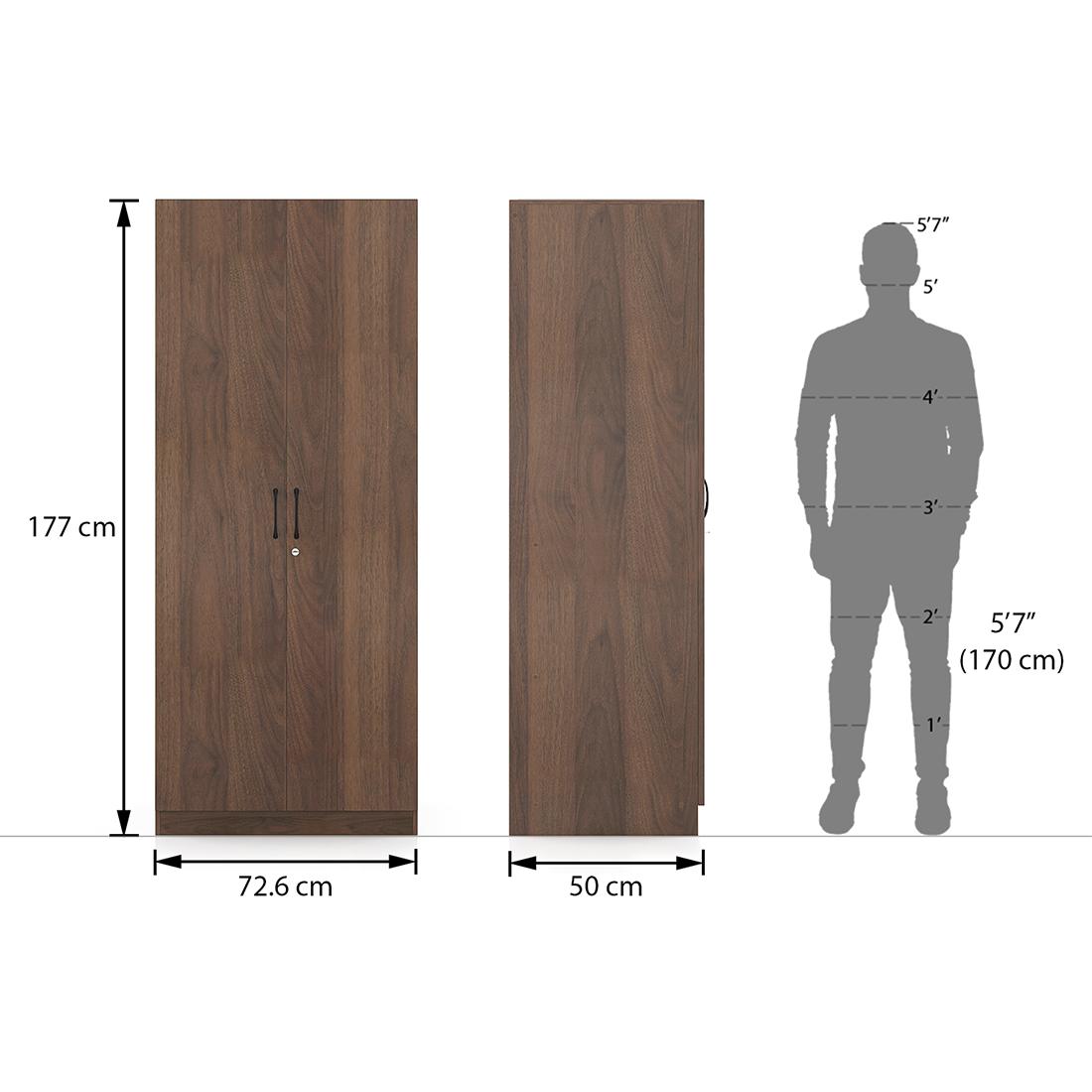 Zoey Engineered Wood 2 Door Wardrobe in Classic Walnut Finish