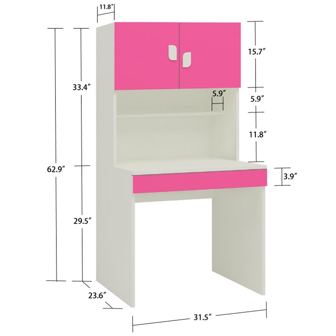 Corolla Kids Study Desk with Drawer Built In Bookshelf and Petal Handles in Barbie Pink Colour