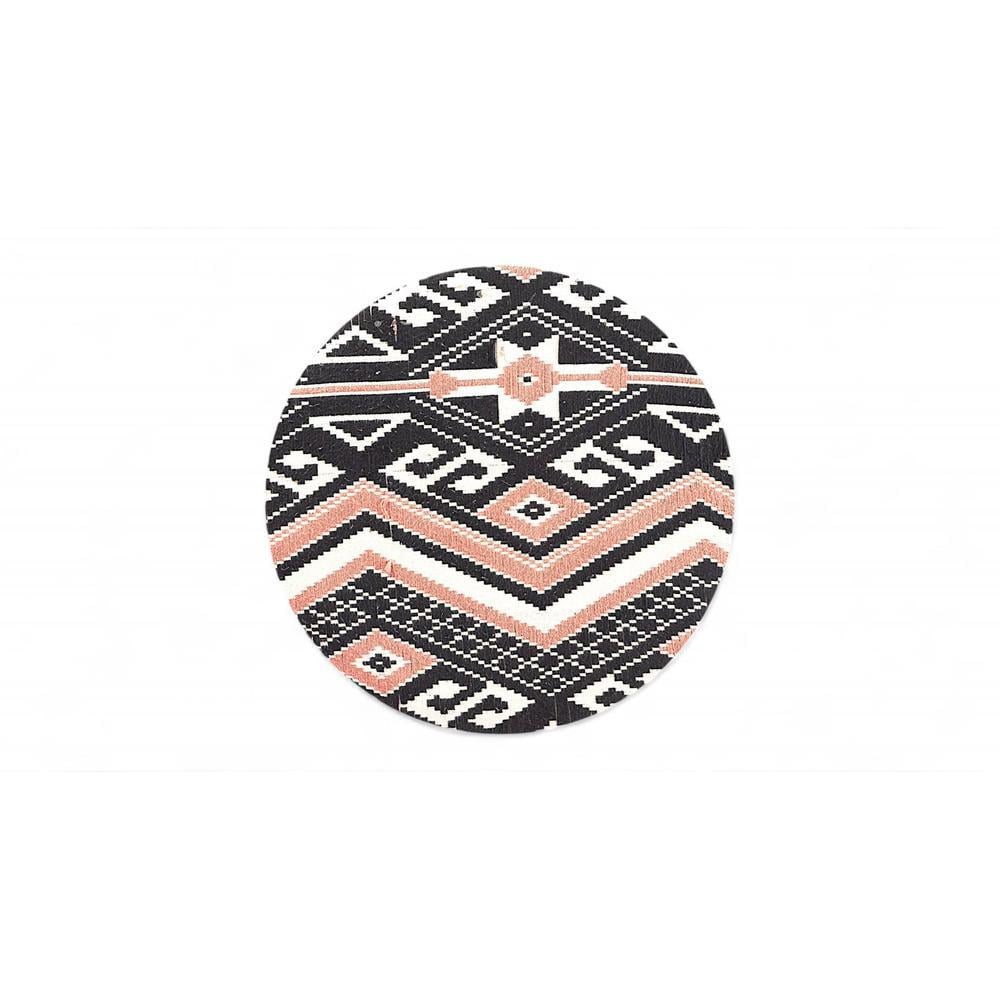 Louisville Acacia Wood Parisian Round Set of 2 Pouf Stools in Multi-colour Jacquard