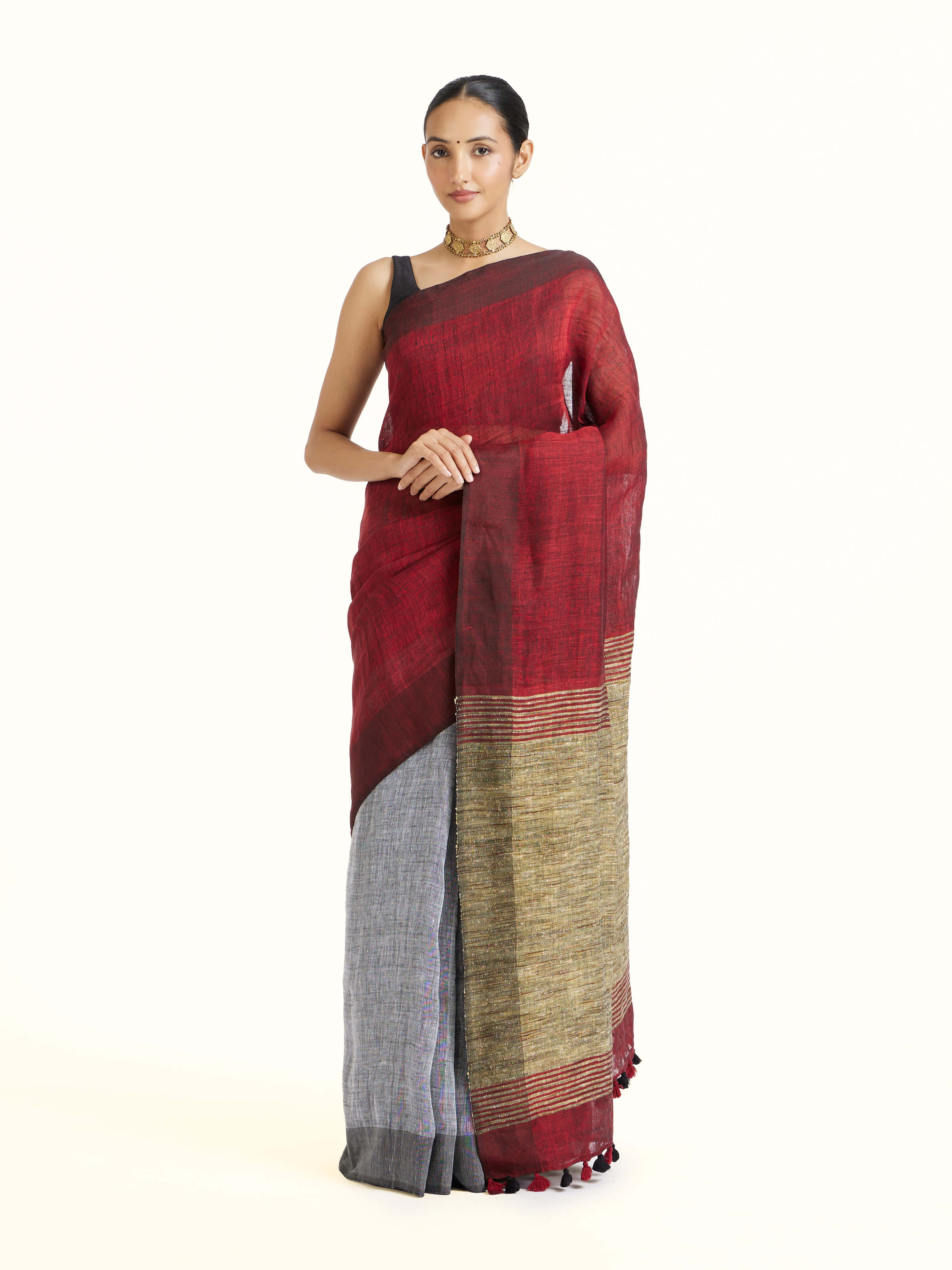 Grey Linen Saree