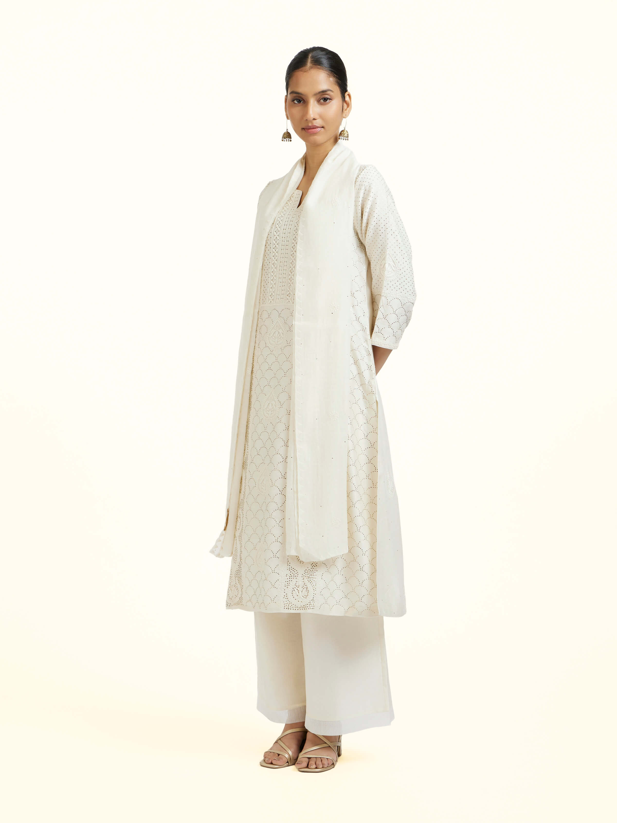 Off-white Cotton Silk Chikankari Stole