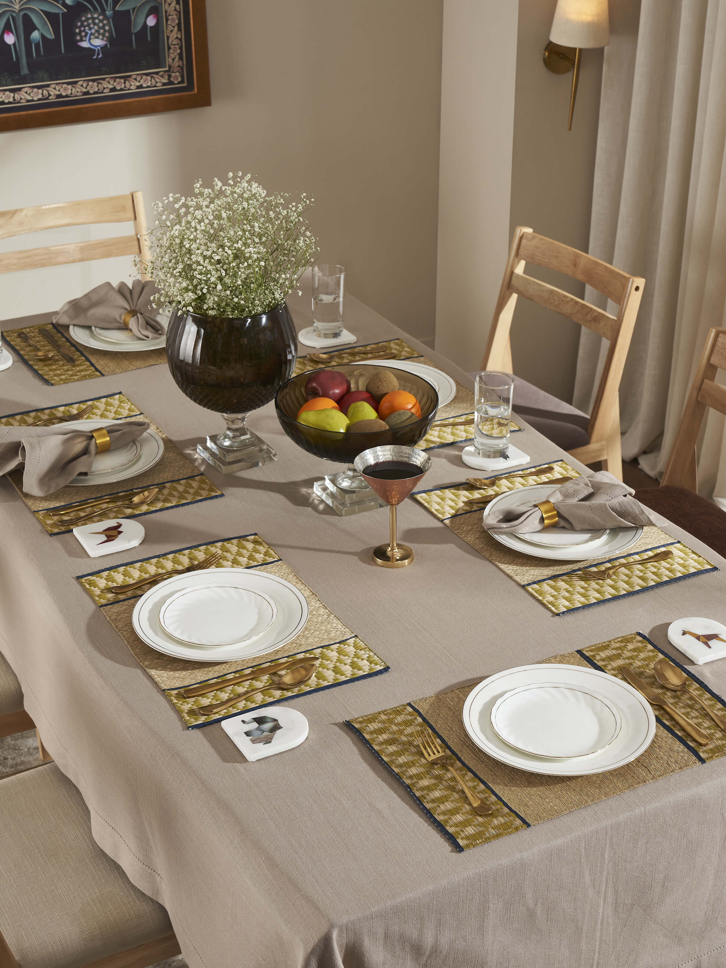 Madurkathi Green Geo Table Mat (6 Pcs)