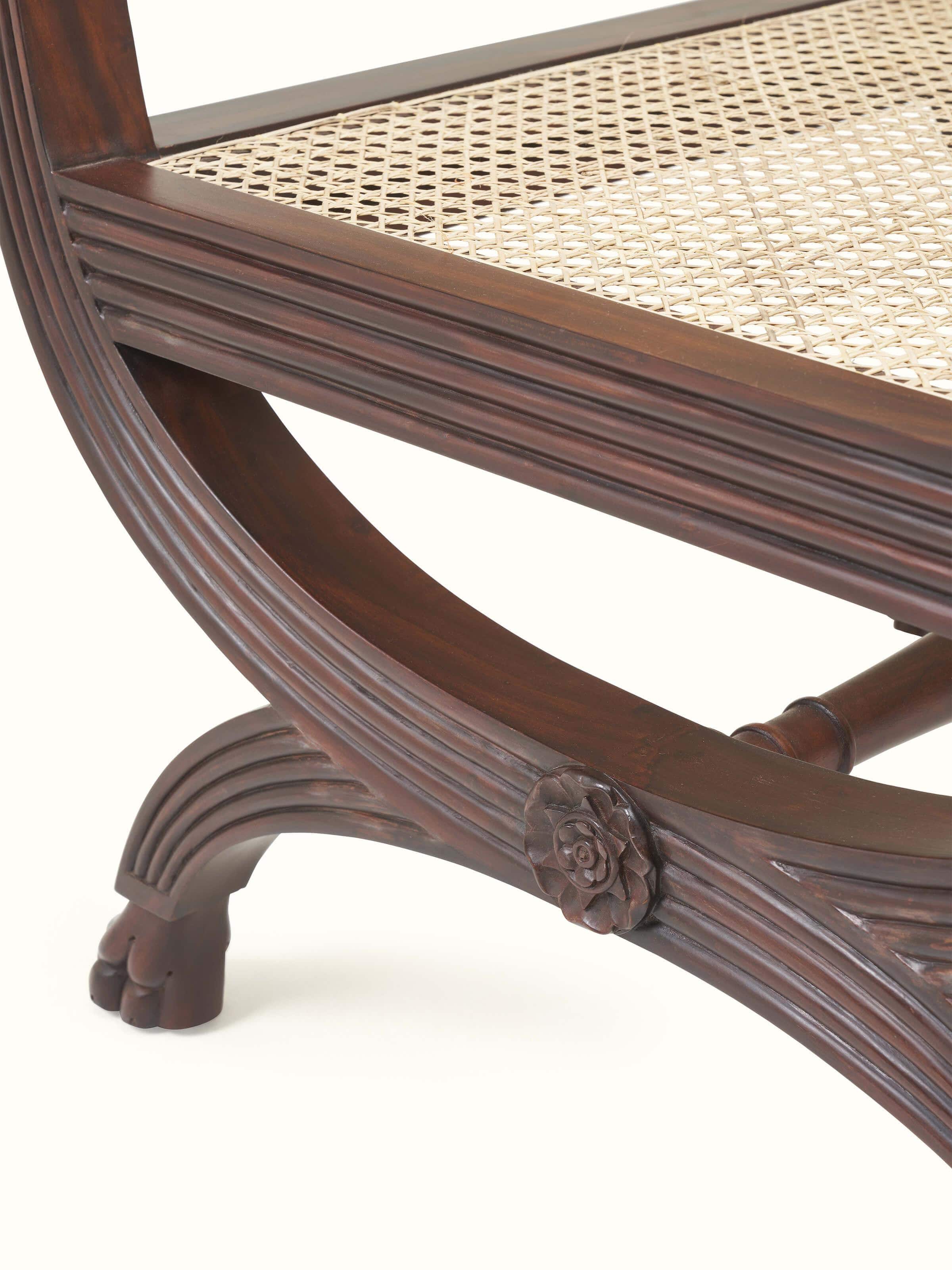 Side profile showing structure and joinery of wood and cane chair – ethically made Indian furniture