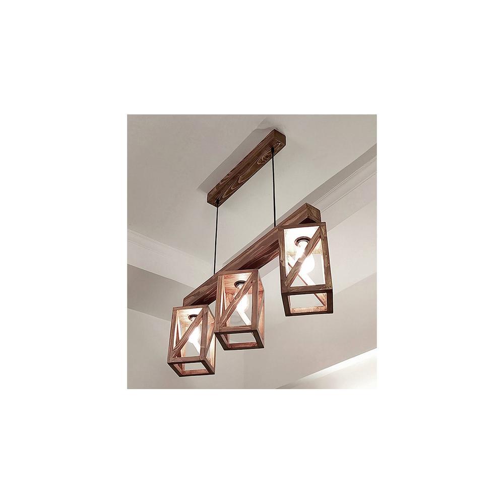 Symmetric Brown Solid Wood Cluster Hanging Light