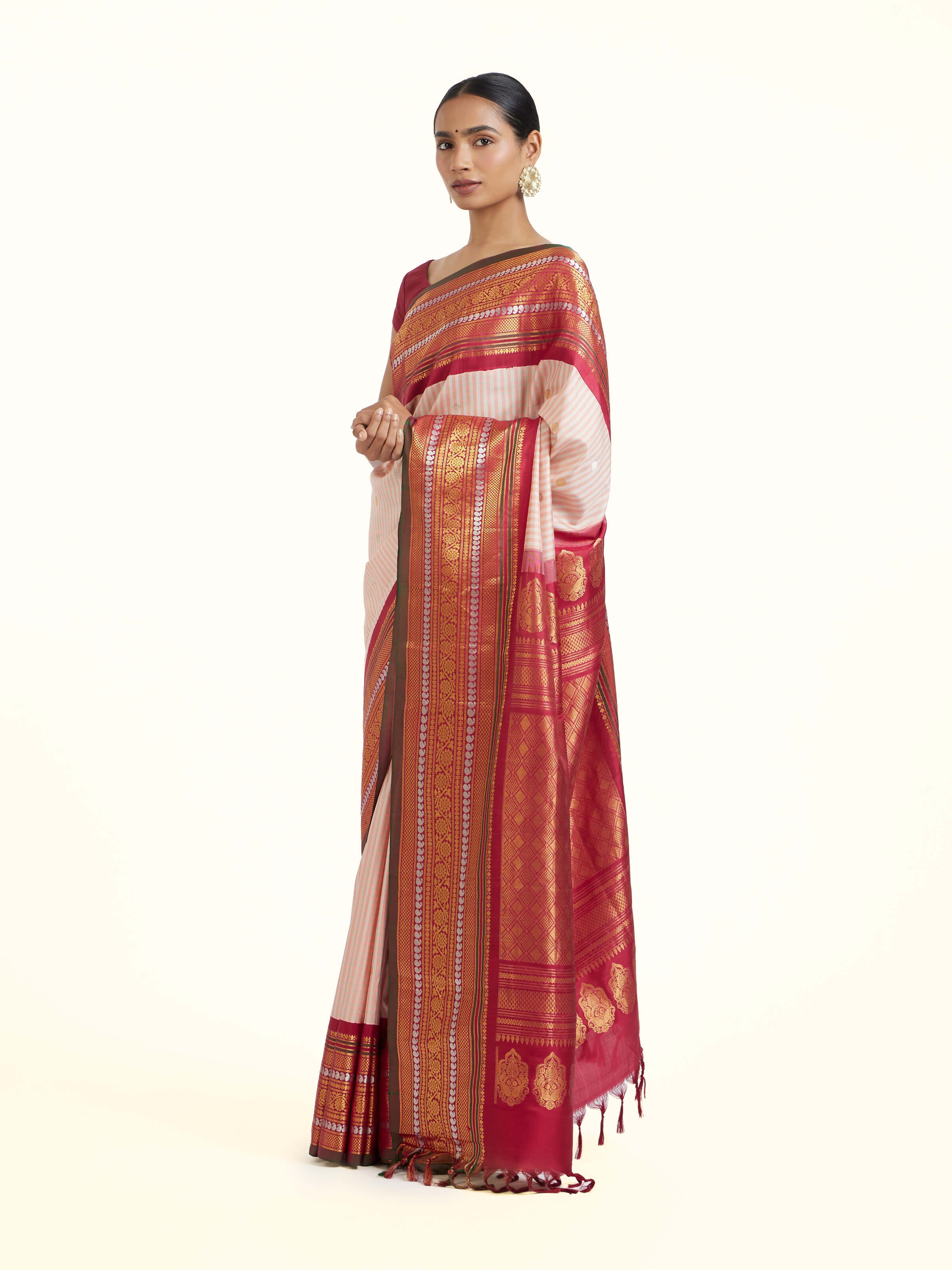 Peach Gadwal Silk Zari Saree