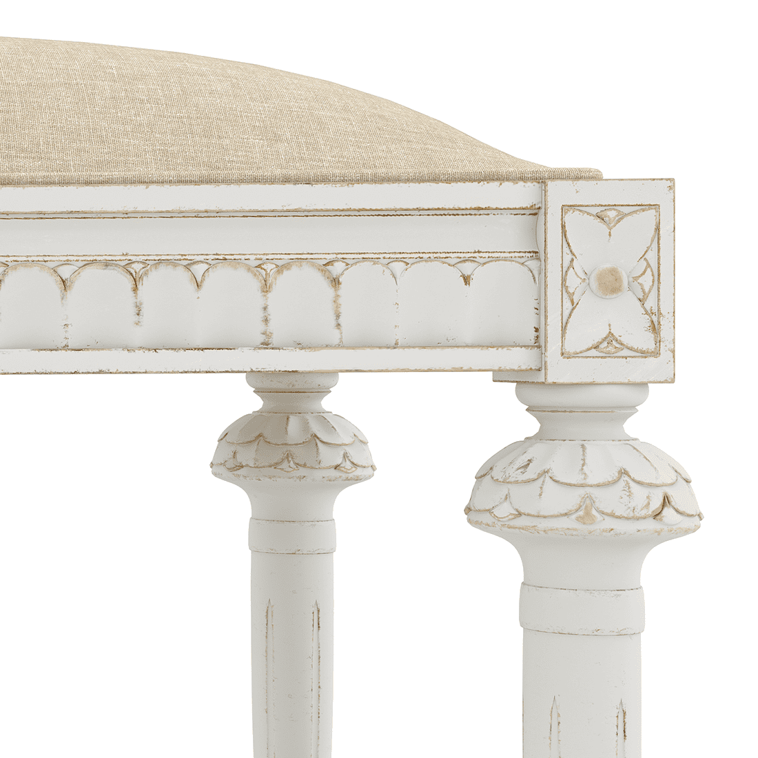 Lucine Upholstered Solid Wood Bench In White Finish With Macadamia Brown Hopsack Weave Fabric Colour