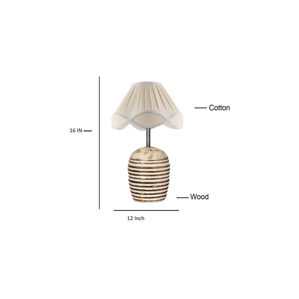 Vintage cotton off-white with White Brushed Wood Table Lamp