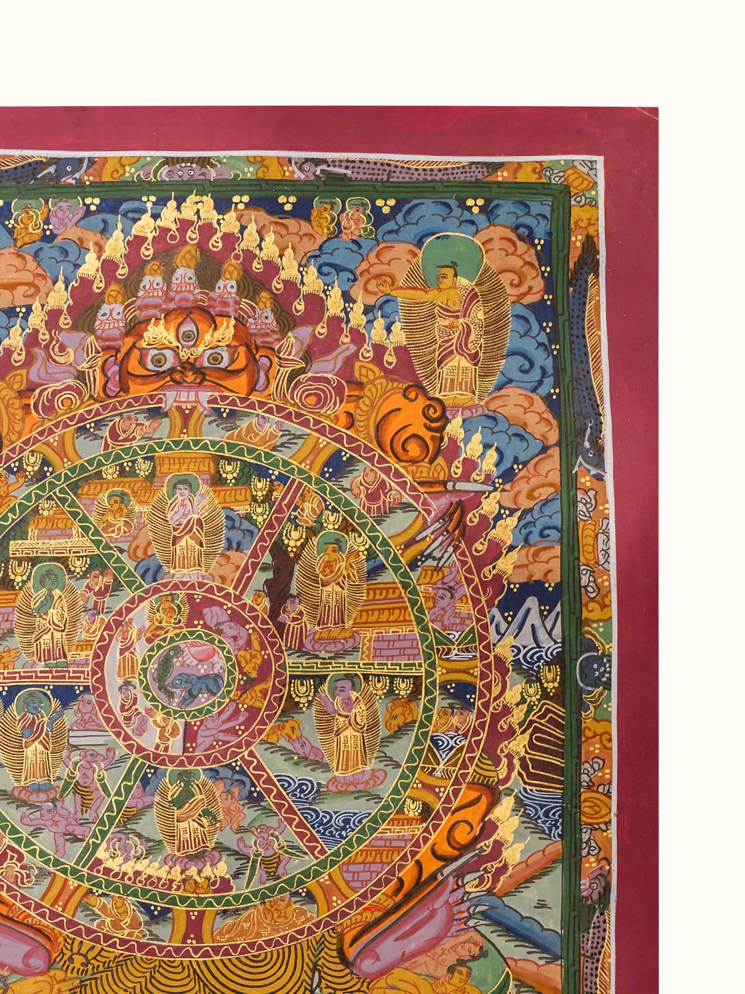 Detail view of the Wheel of Life Thangka Painting