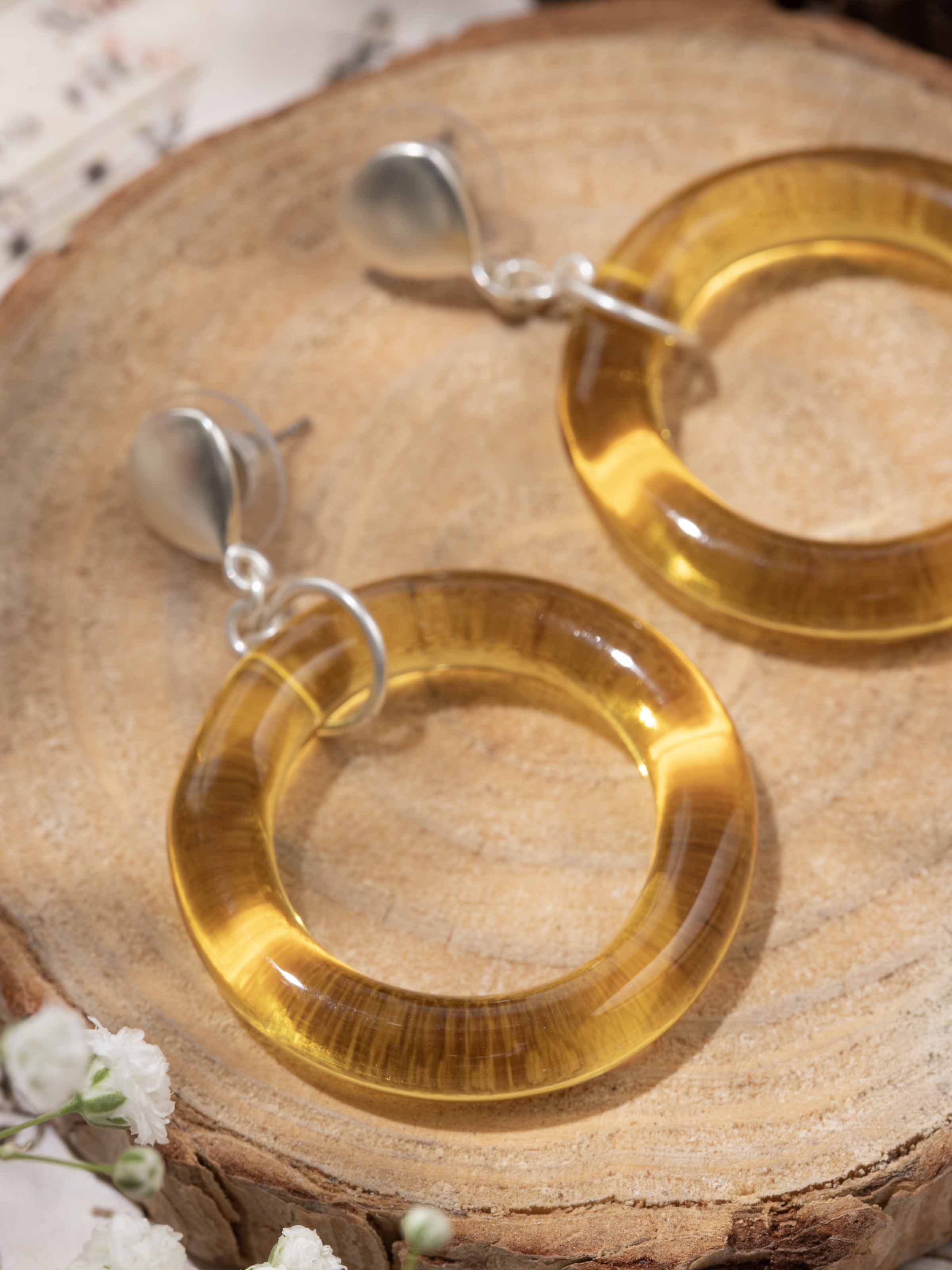 Silver Flame Glass Drop Earrings