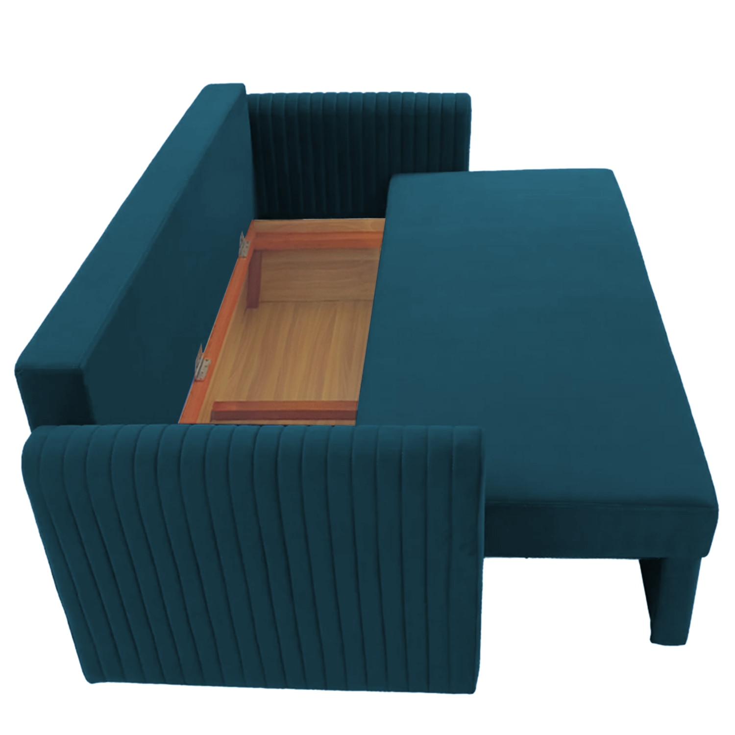 Melano 3 Seater Velvet Pull-Out Sofa Cum Bed in Teal Blue colour