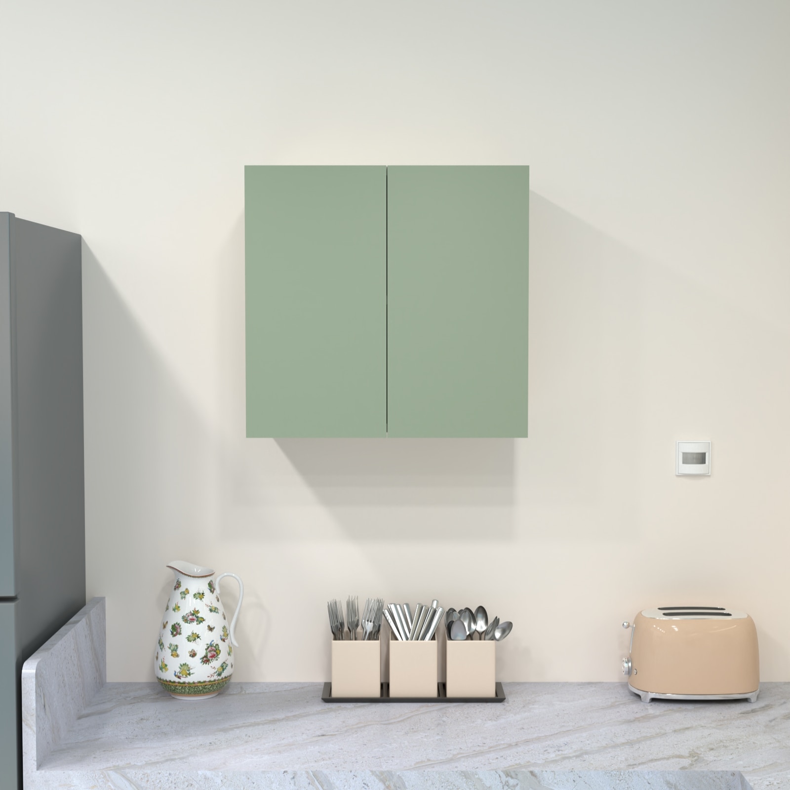 2 Door Mirror Glossy Triple Layered Uv Resistant Handless Cabinet In Pista Light Finish - Speciality Panels