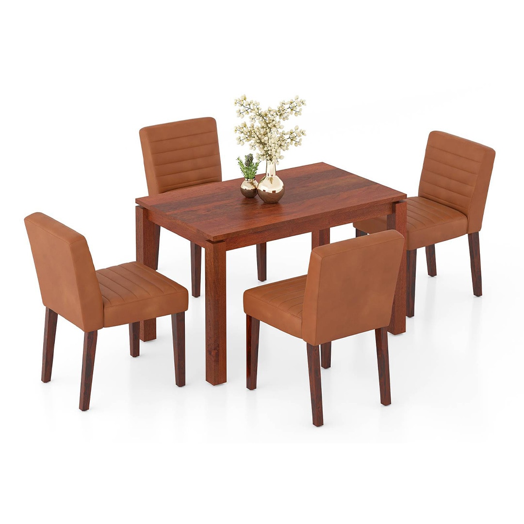 Atlas Solid Wood 4 Seater Dining Table with set of 4 Ludo upholstered dining chair