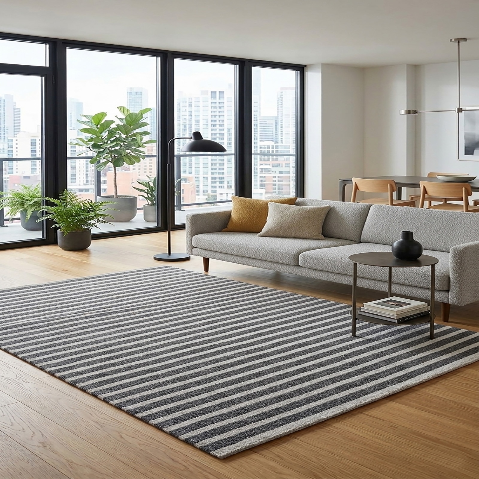 Modern Minimalist Striped Wool Area Rug Charcoal Off White 60 x 95 - The Woven Legacy