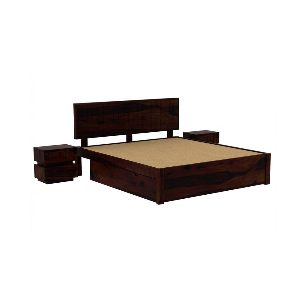 Esra Sheesham Wood Queen Size Bed Drawer Storage Walnut Finish (60 x 78 inches)